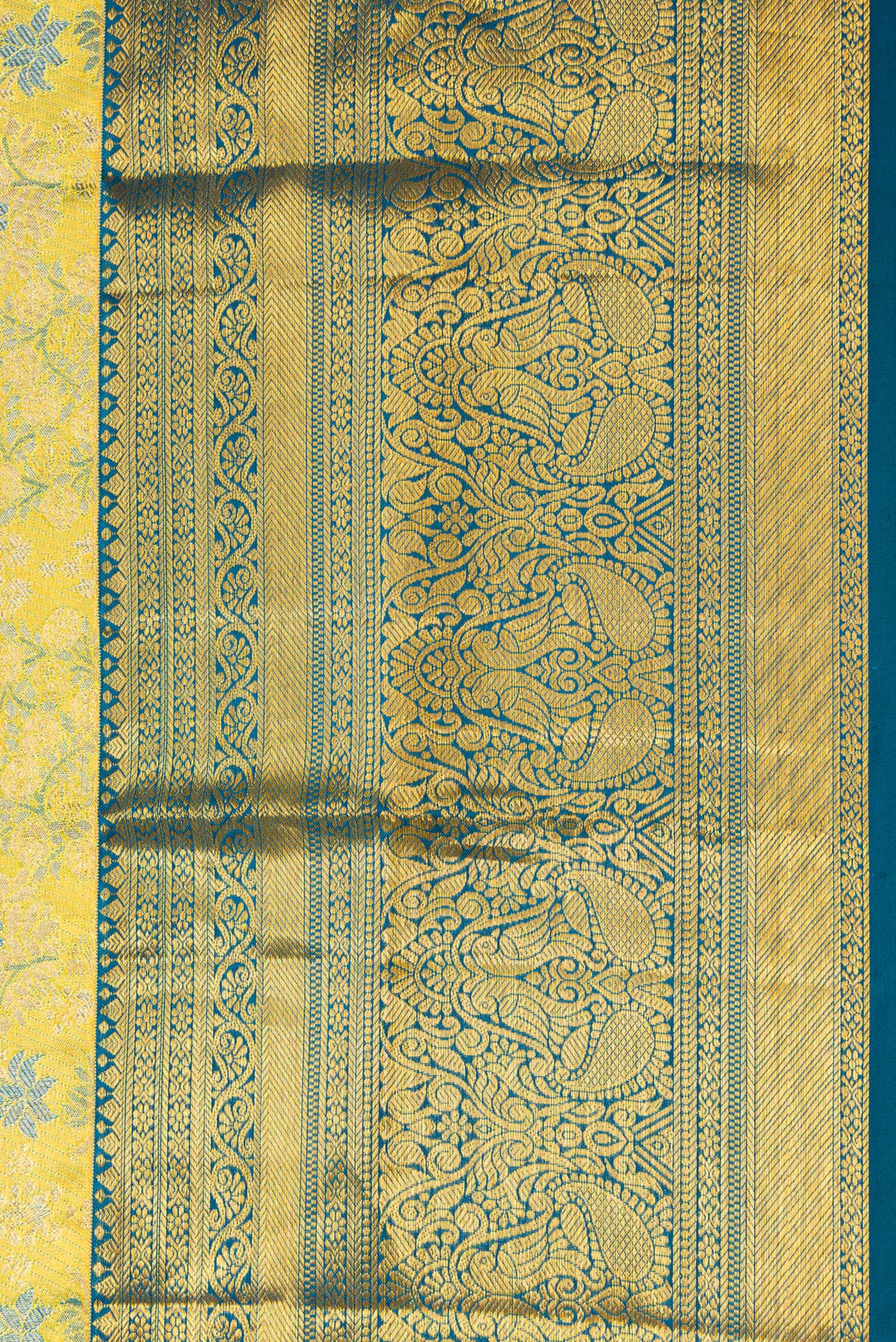 Lemon Yellow Dual Tone Kanchipuram Tissue Silk Saree - Image 3
