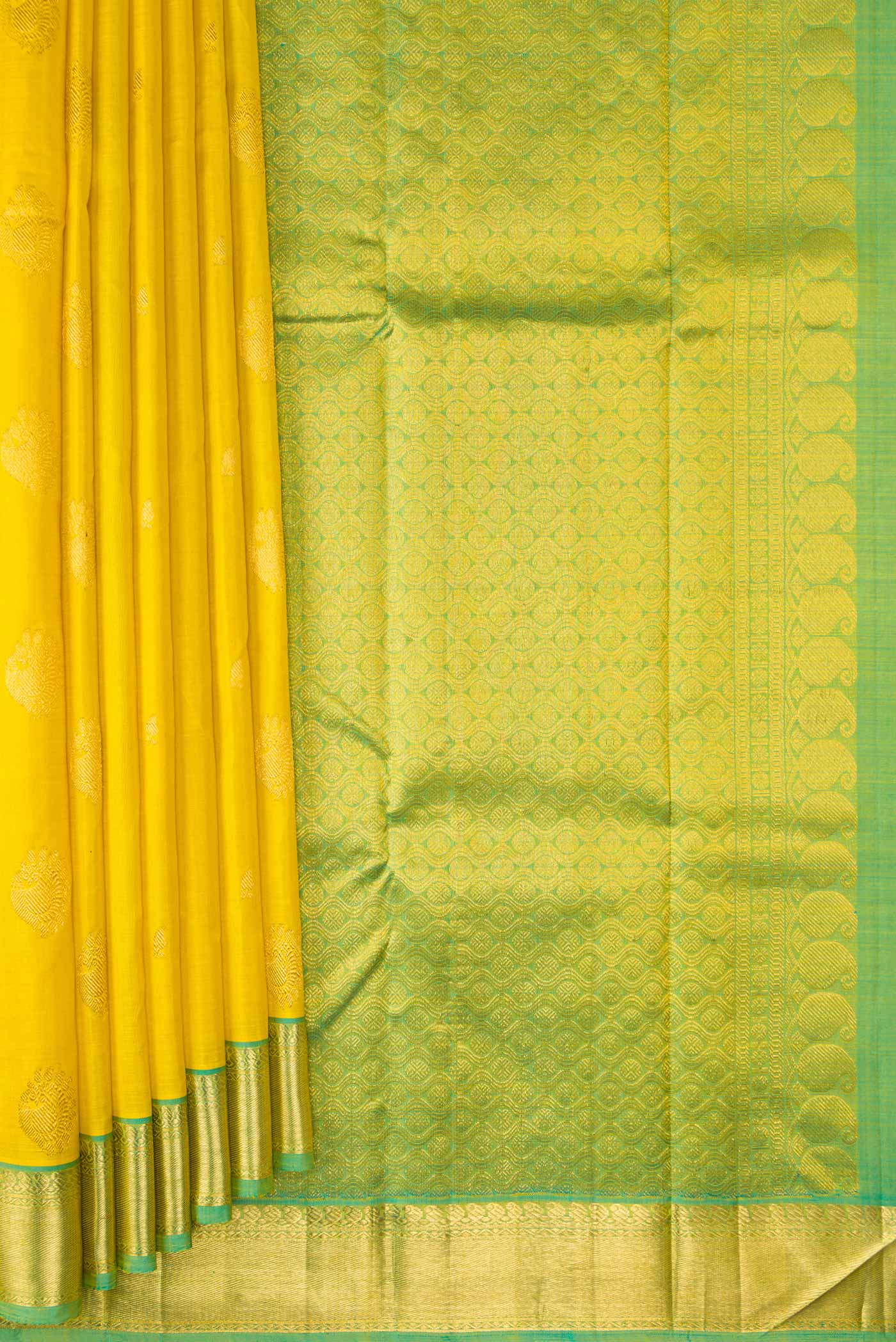 Lemon Yellow Kanjivaram Silk Saree - Image 4