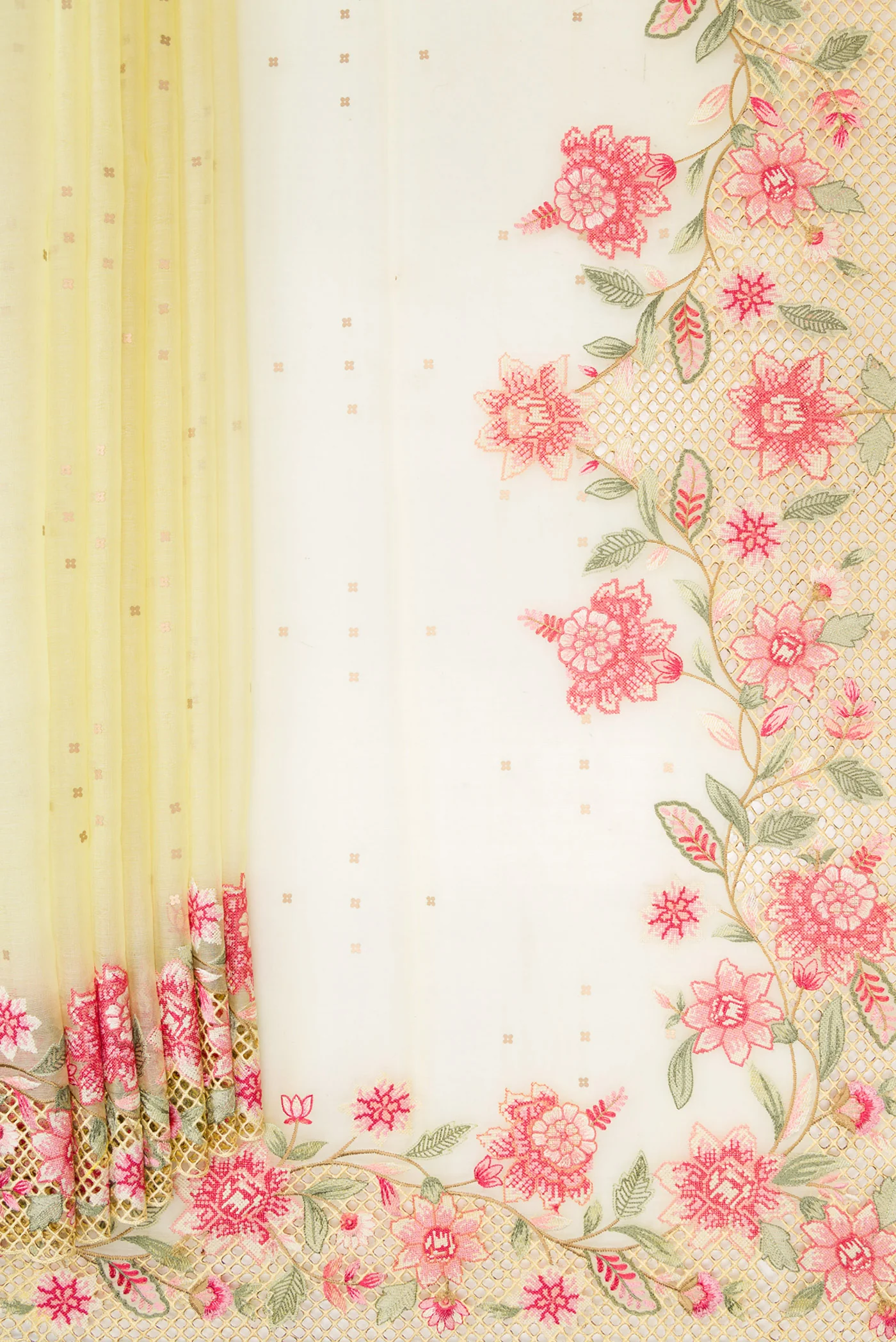 Lemon Yellow Organza Silk Saree - Image 5