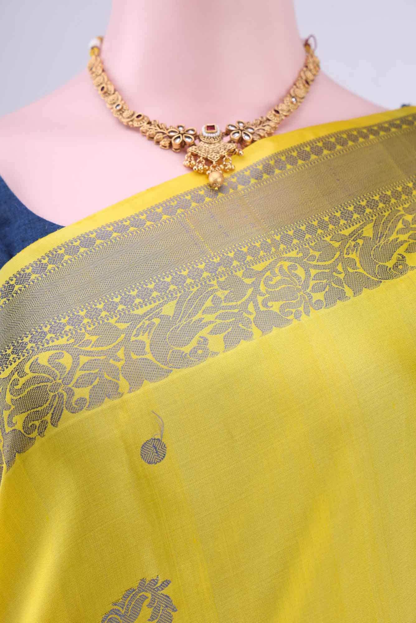 Lemon Yellow Kanchipuram Saree - Image 3