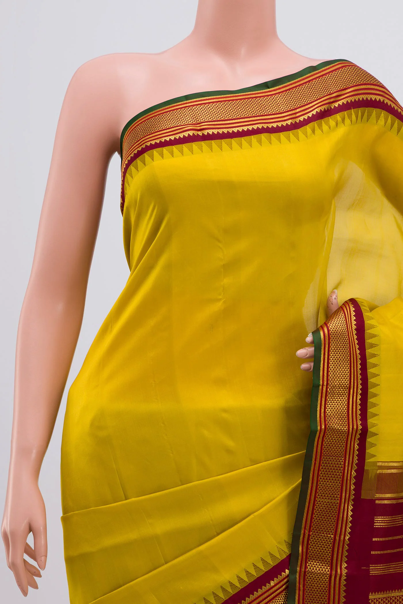 Lemon Yellow Kanjivaram Silk Saree - Image 2