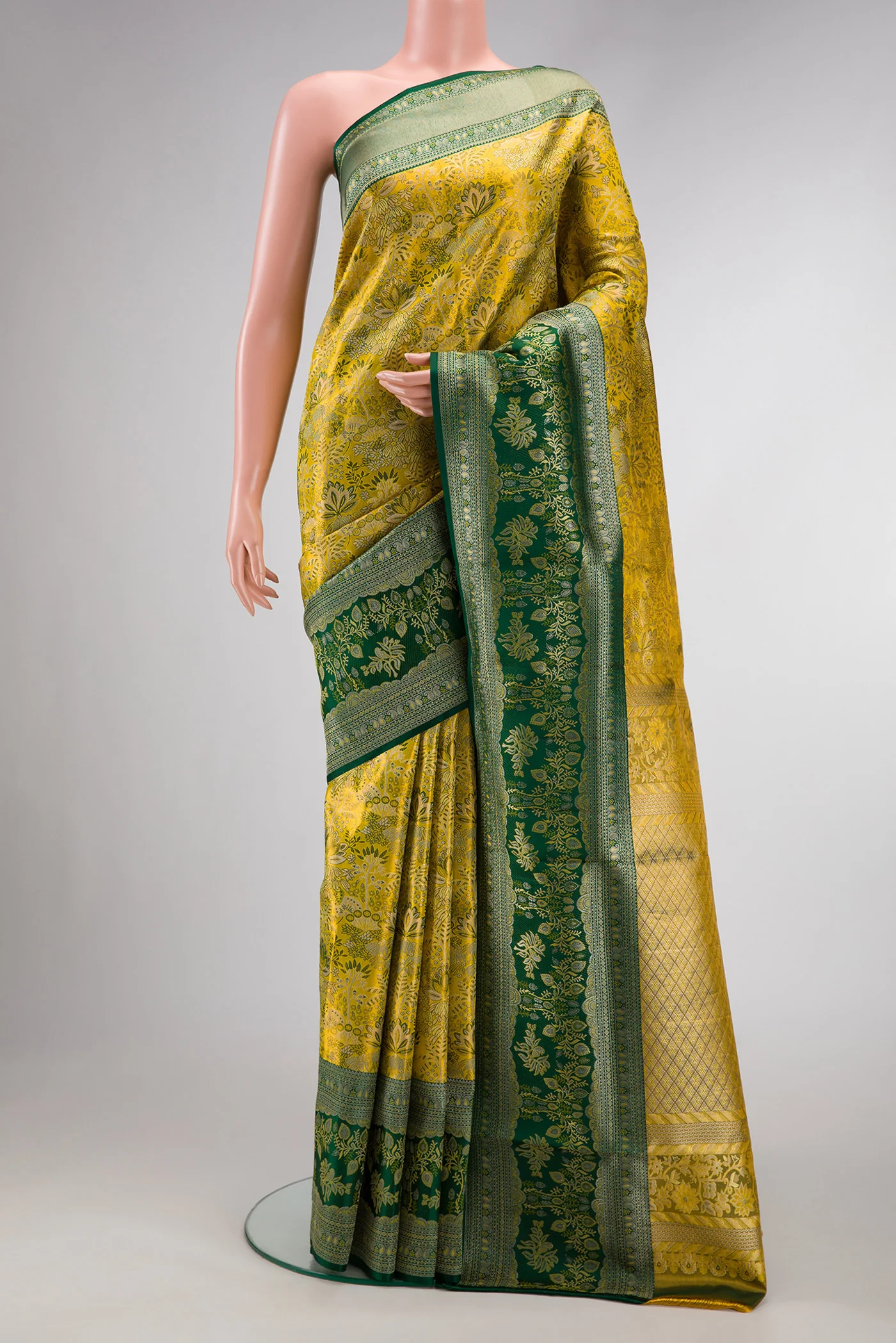 Lemon Yellow Kanjivaram Tissue Silk Saree