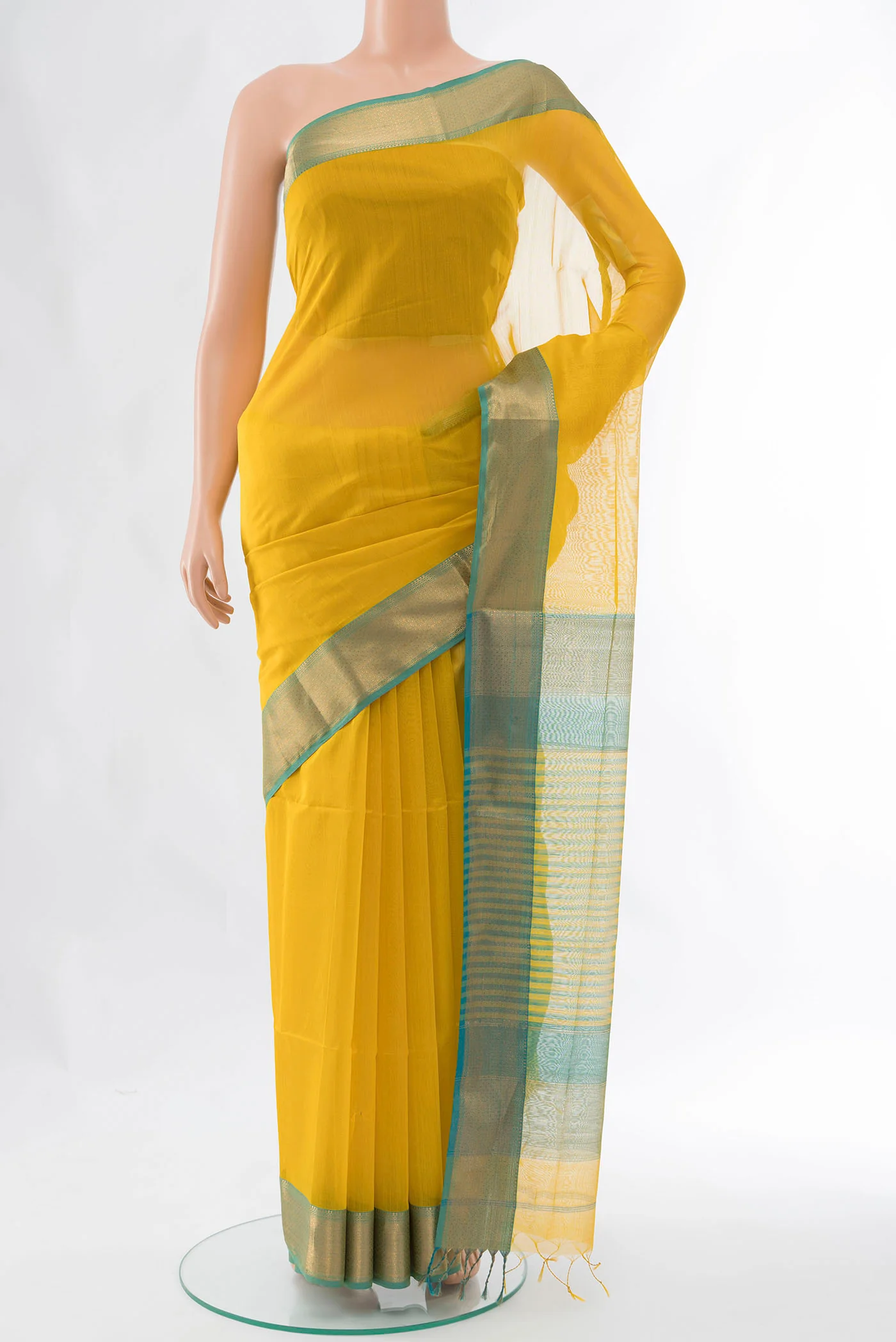 Lemon Yellow Maheshwari Silk Cotton Saree