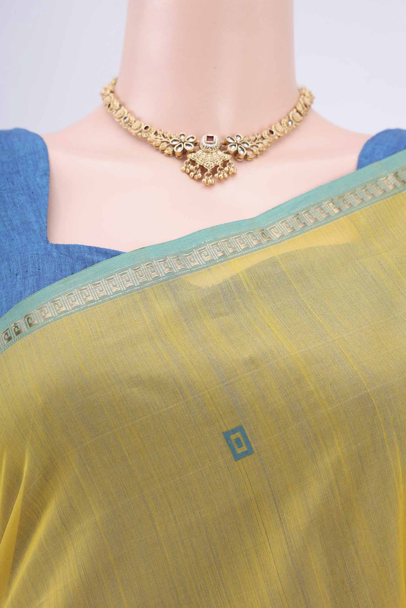 Lemon Yellow Maheshwari Silk Cotton Saree - Image 2