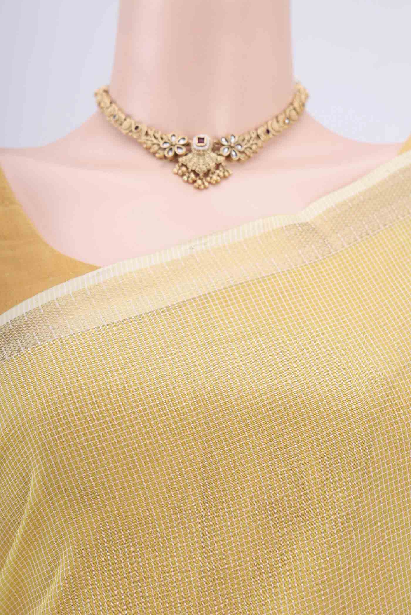 Lemon Yellow Maheshwari Silk Cotton Saree - Image 2