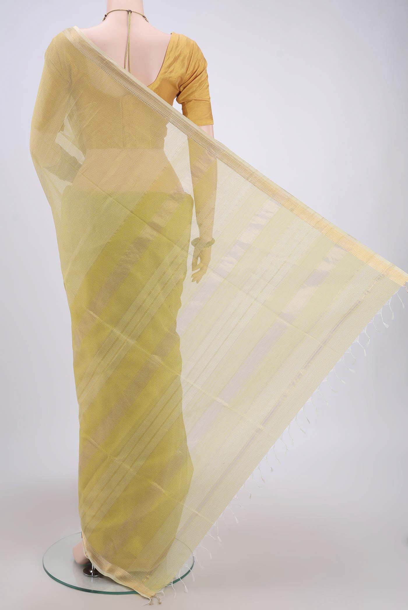 Lemon Yellow Maheshwari Silk Cotton Saree - Image 3