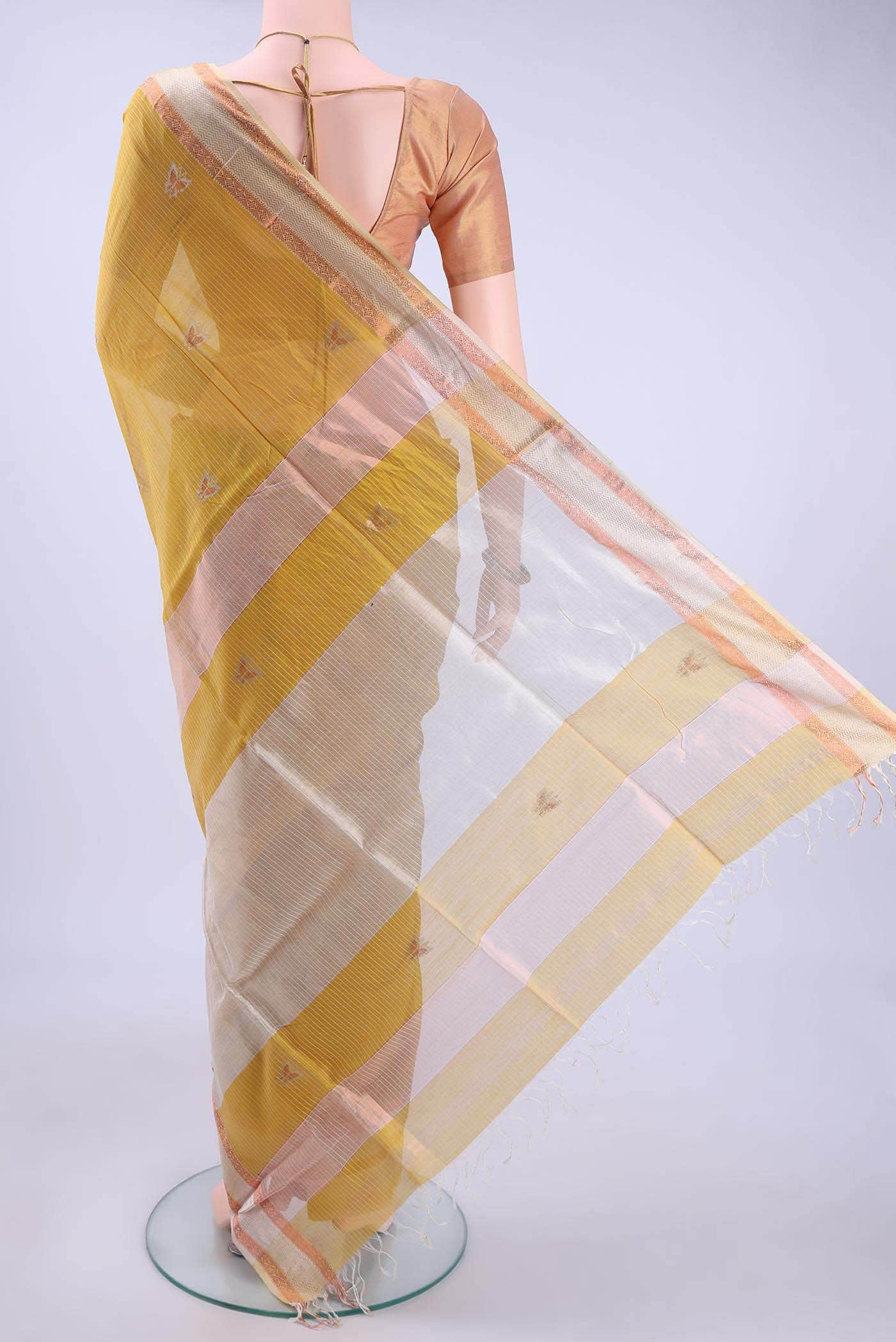 Lemon Yellow Maheshwari Silk Saree - Image 2