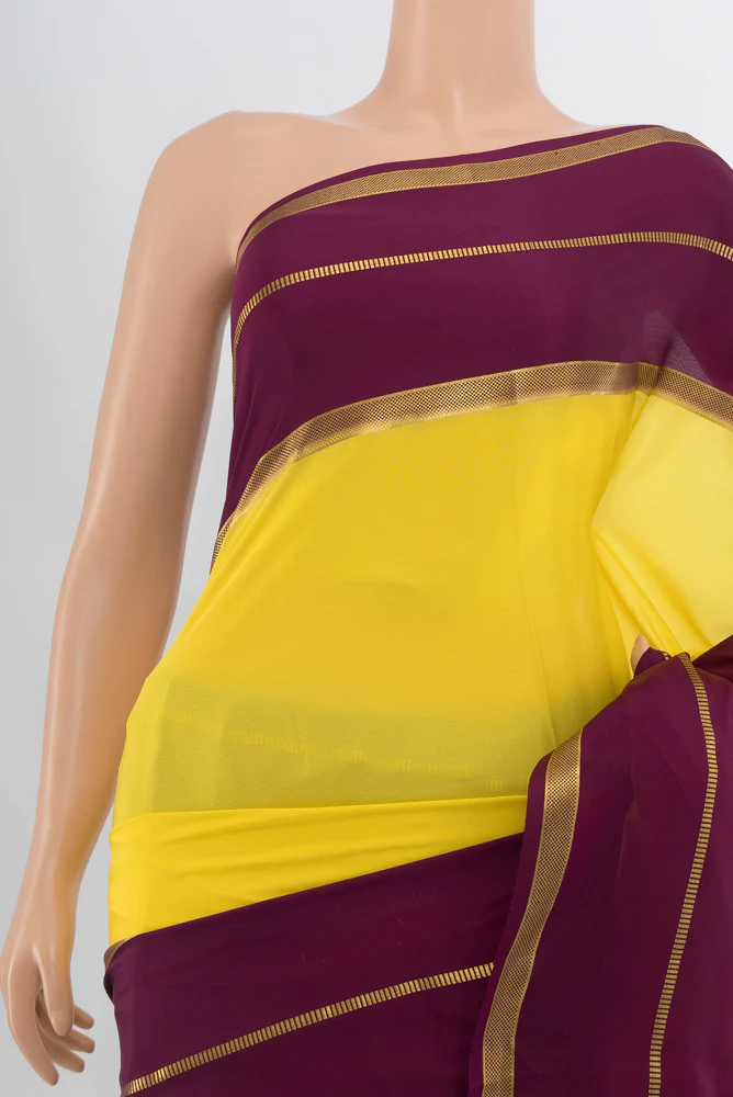 Lemon Yellow Mysore Crepe Saree - Image 2