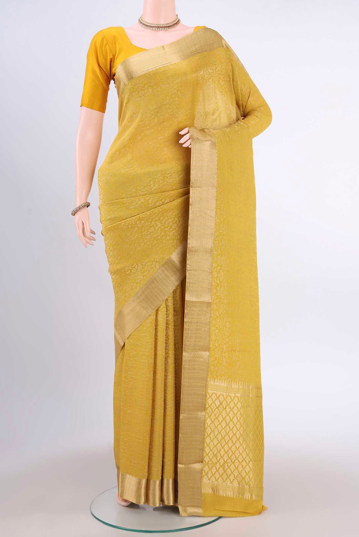 Lemon Yellow Mysore Crepe Saree