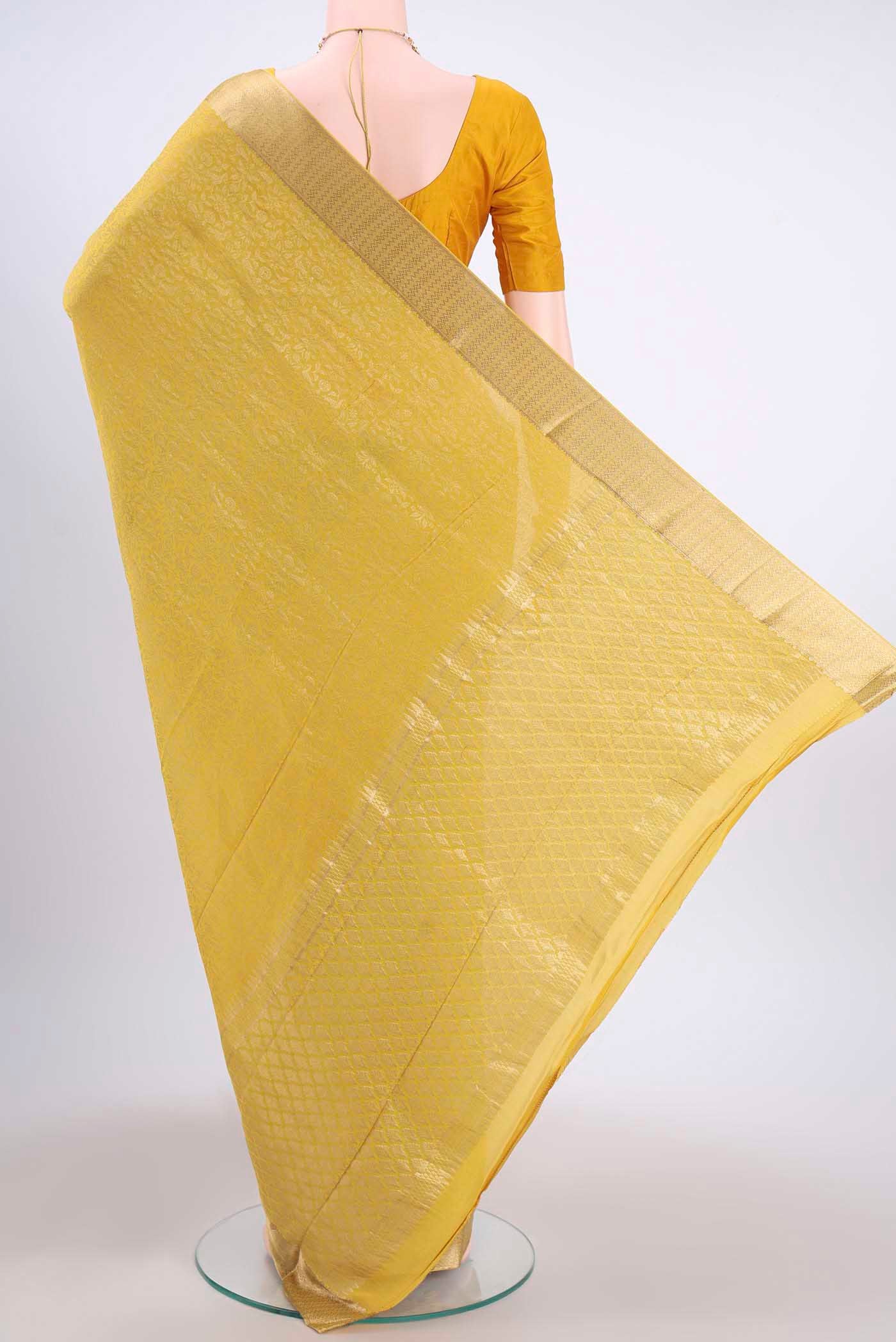 Lemon Yellow Mysore Crepe Saree - Image 3