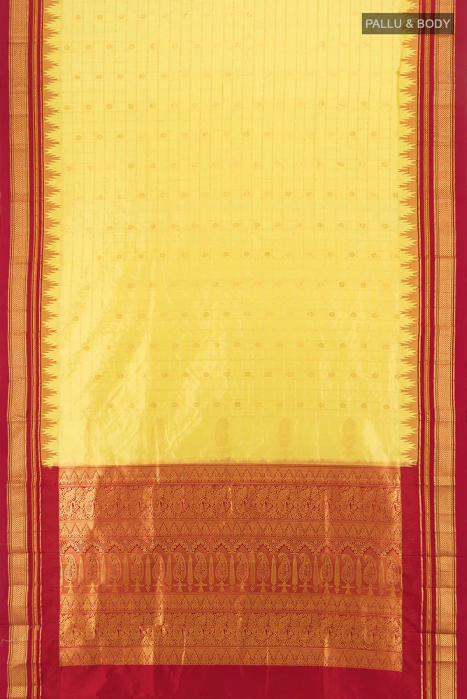 Lemon Yellow Narayanpet Silk Saree - Image 5