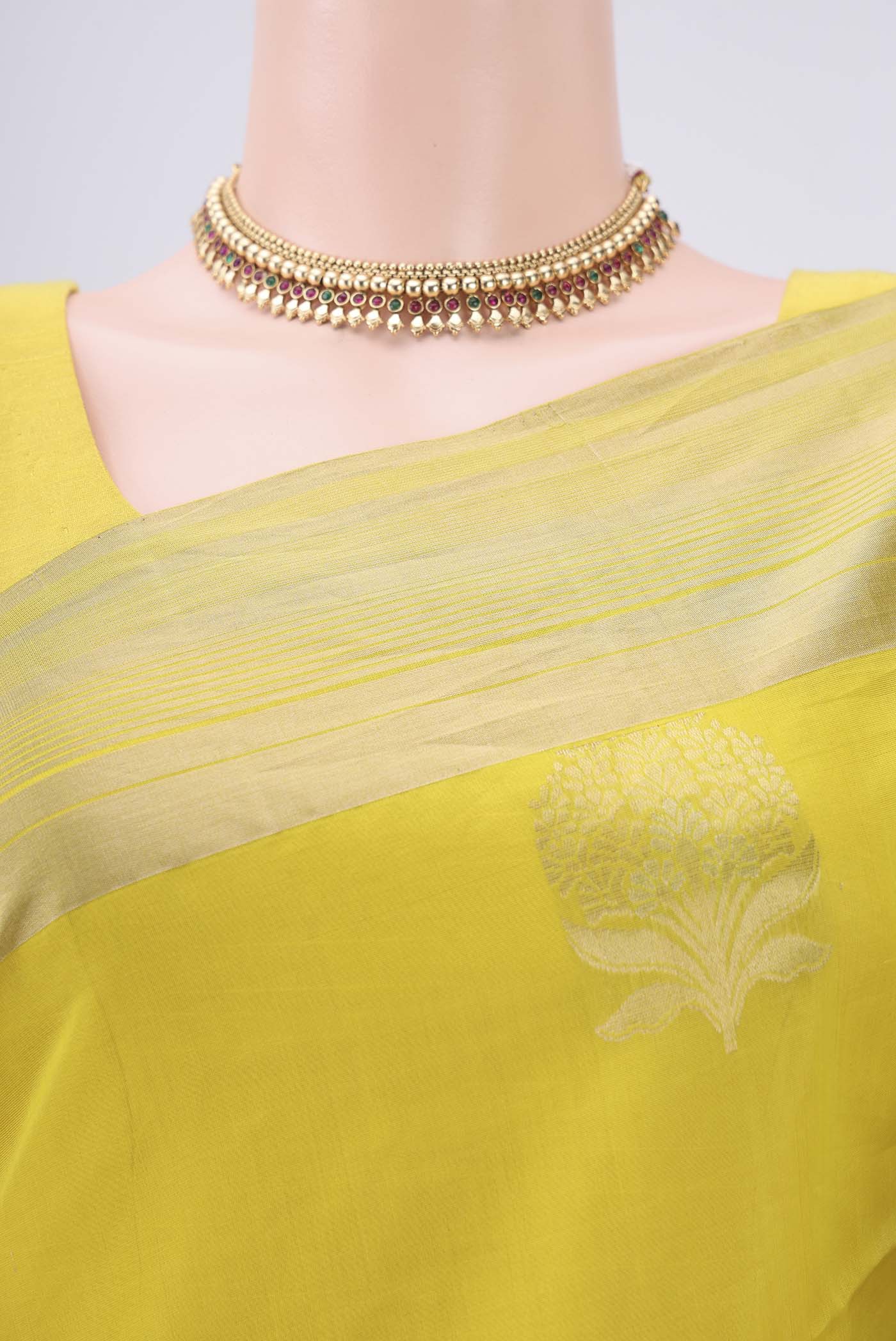 Lemon Yellow Silk Cotton Saree - Image 2