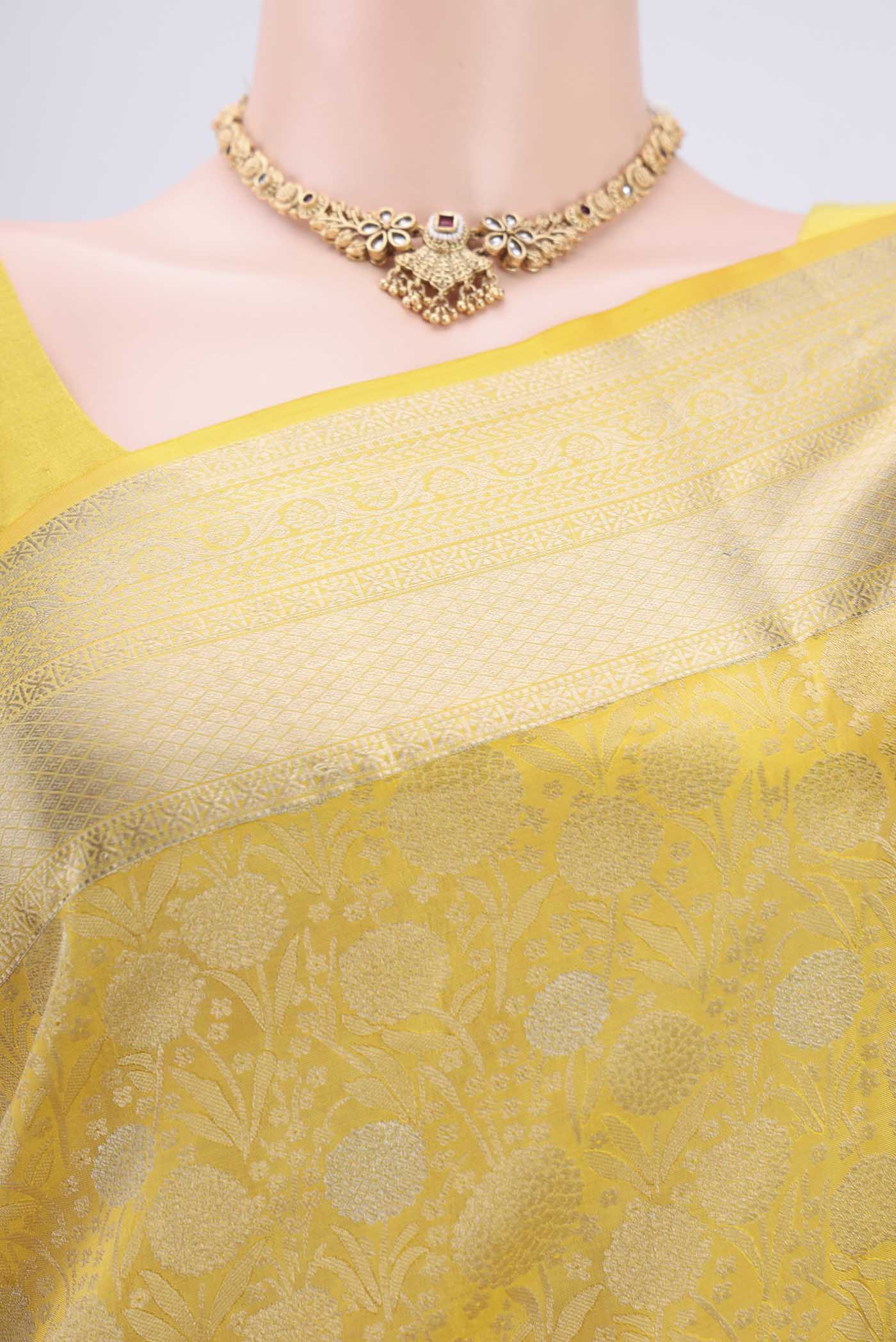 Lemon Yellow Soft Silk Saree - Image 2
