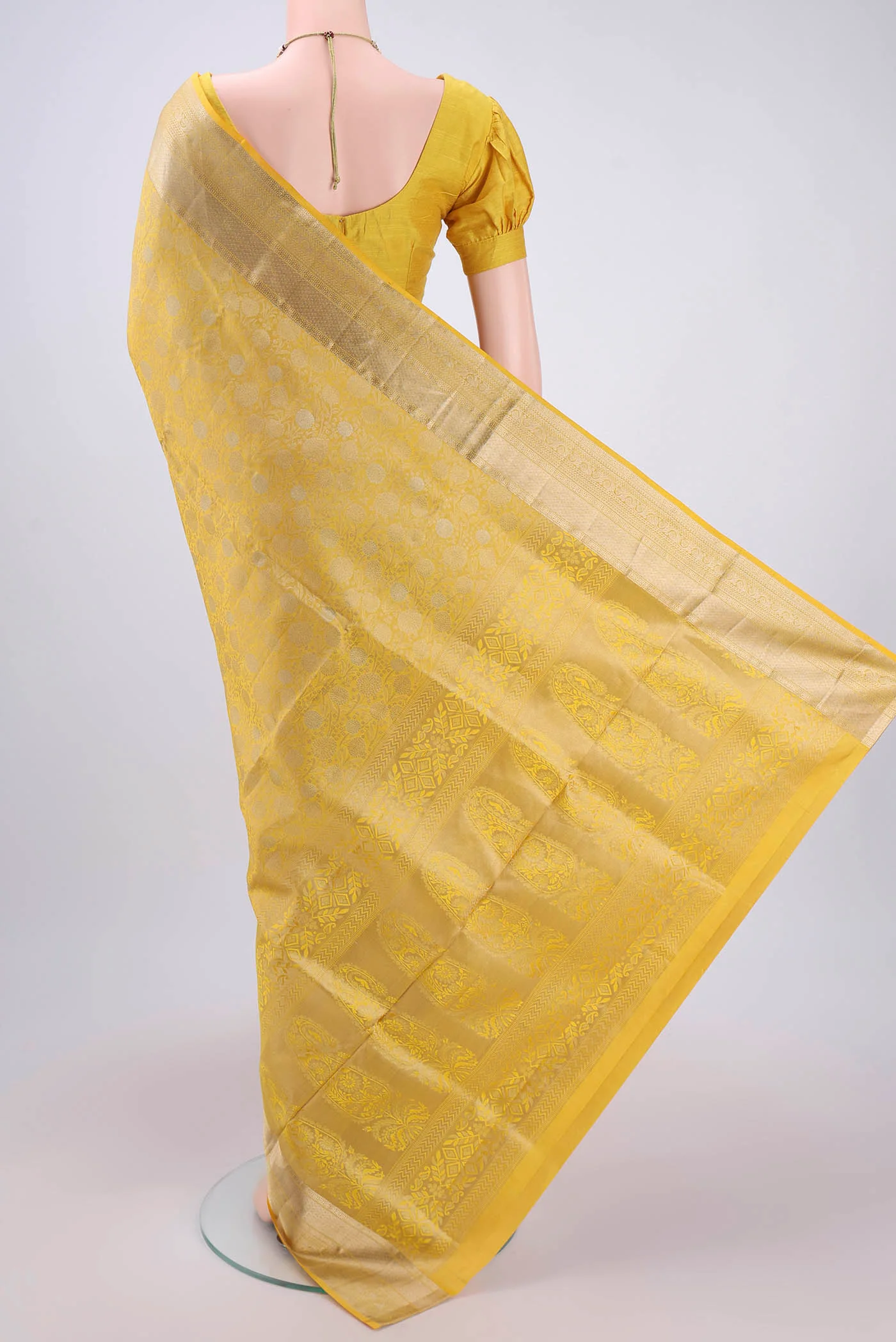 Lemon Yellow Soft Silk Saree - Image 3