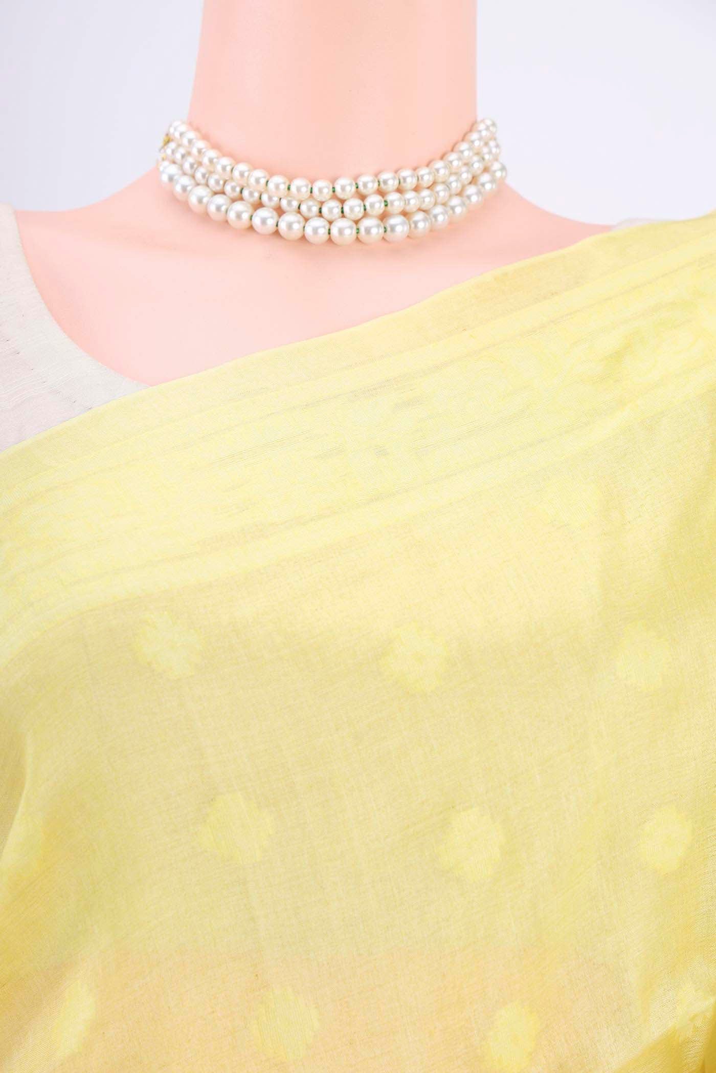 Lemon Yellow Tussar Silk Saree - Image 2