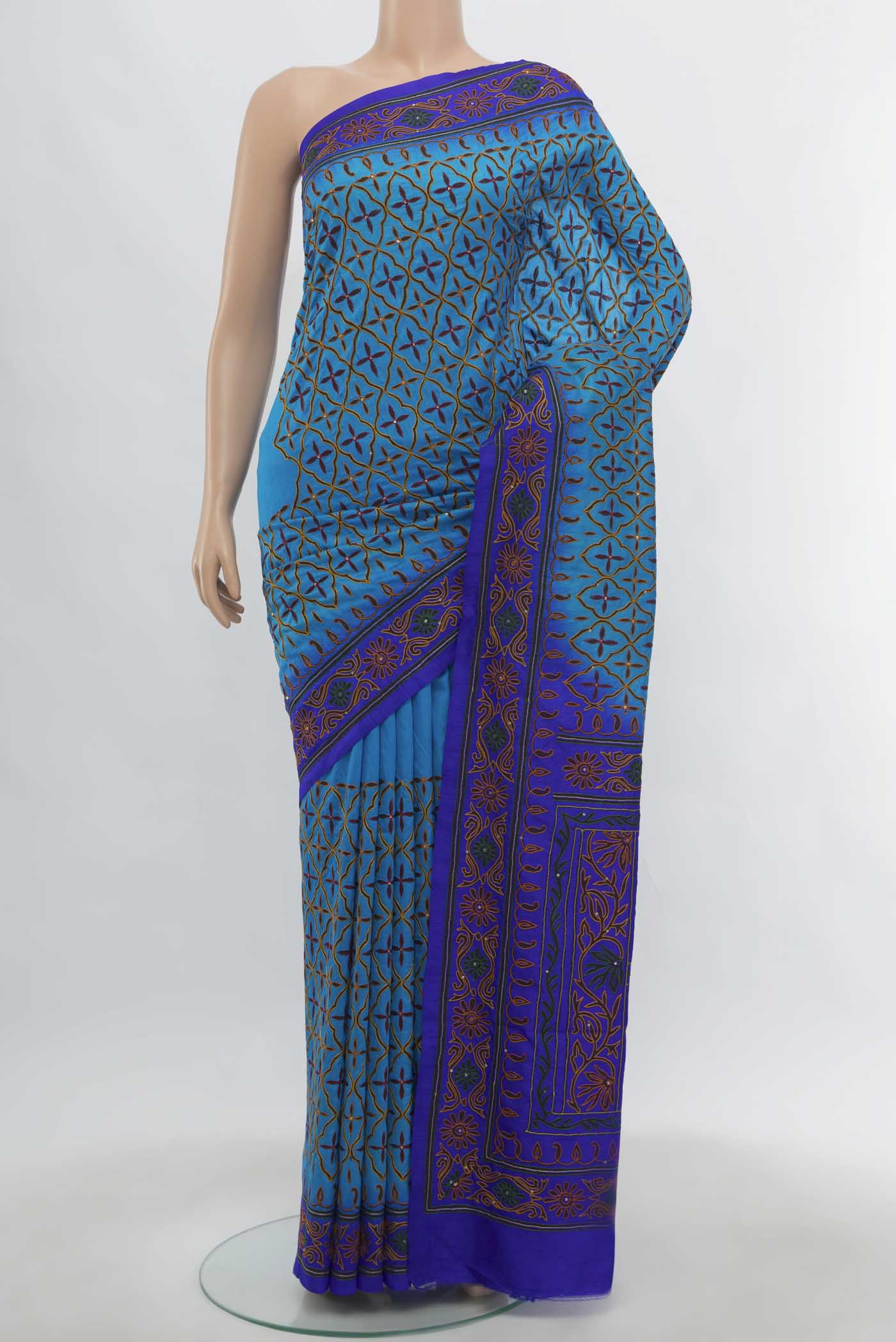 Sky Blue Blended Raw Silk Saree