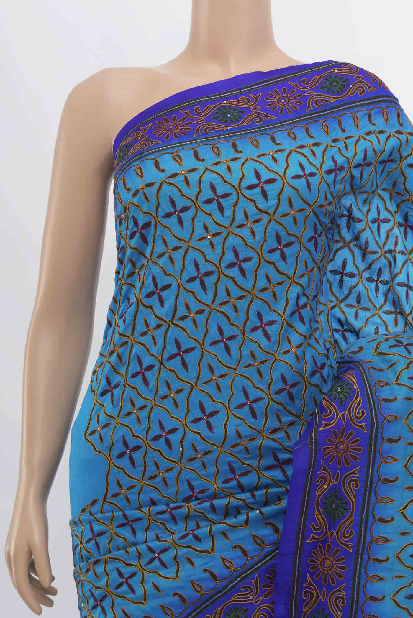 Sky Blue Blended Raw Silk Saree - Image 2