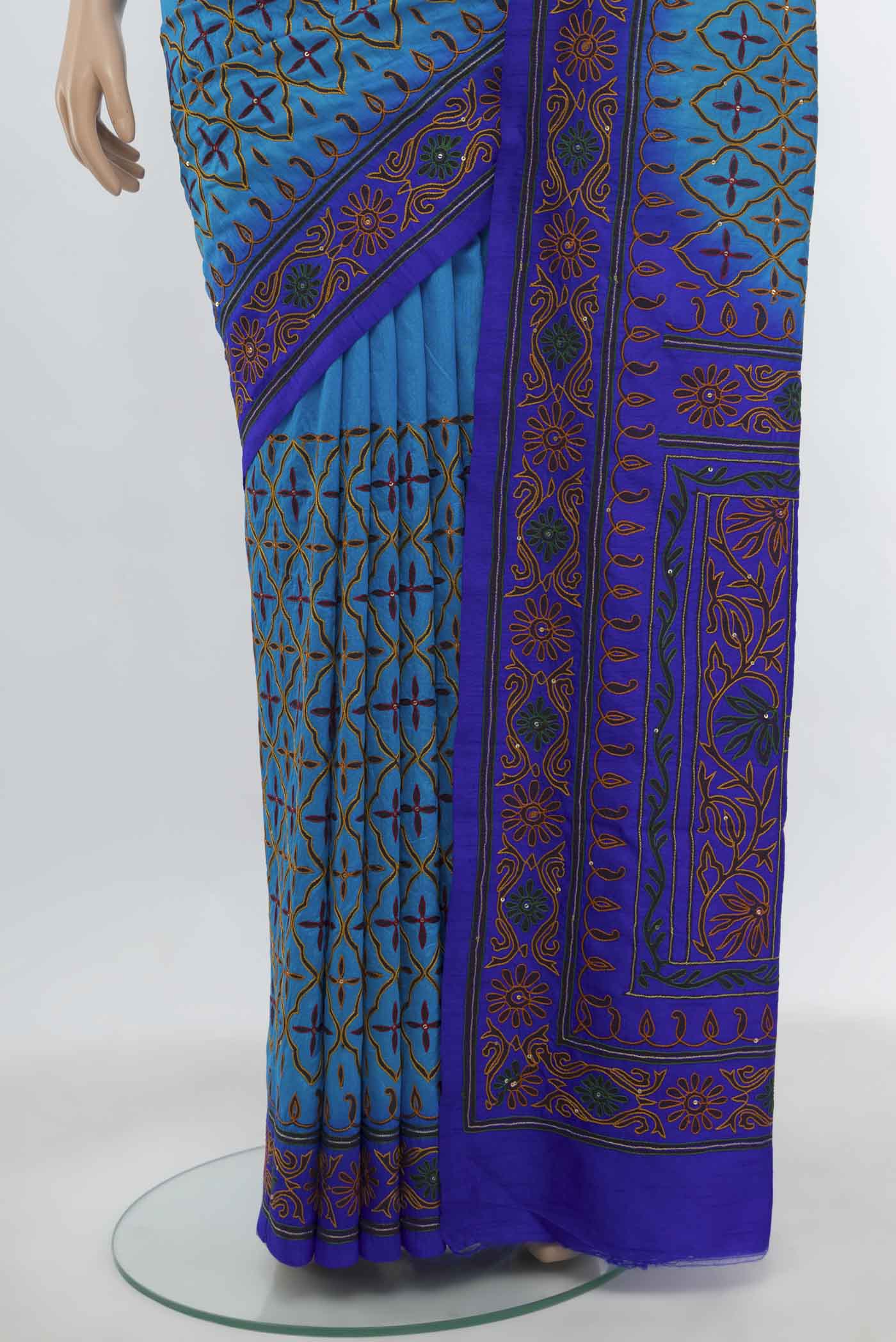Sky Blue Blended Raw Silk Saree - Image 3