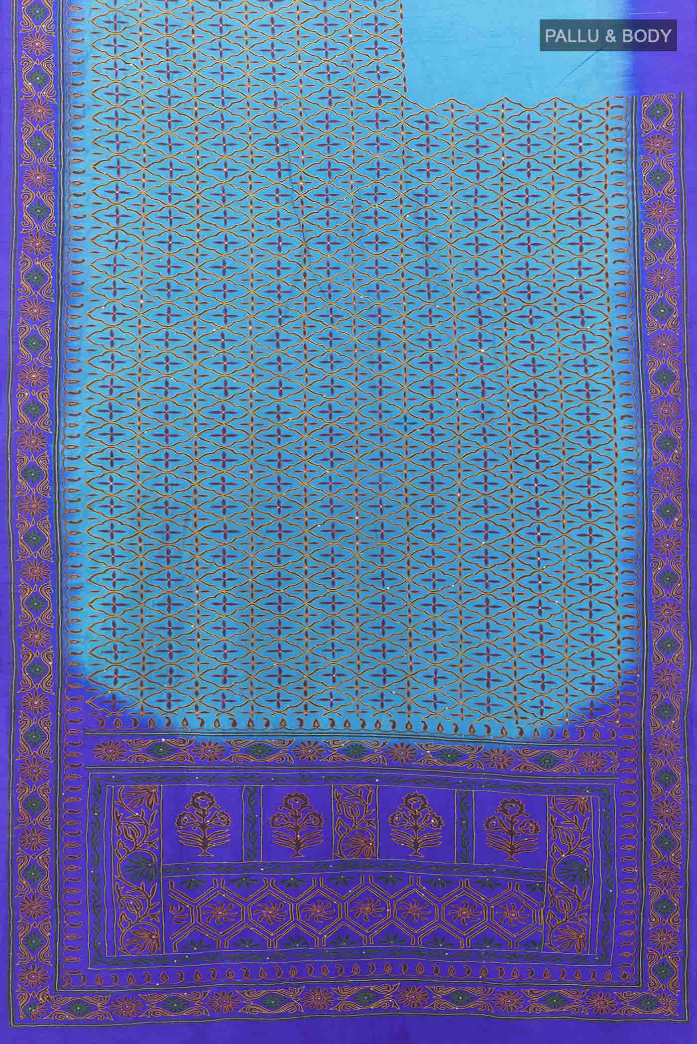 Sky Blue Blended Raw Silk Saree - Image 5