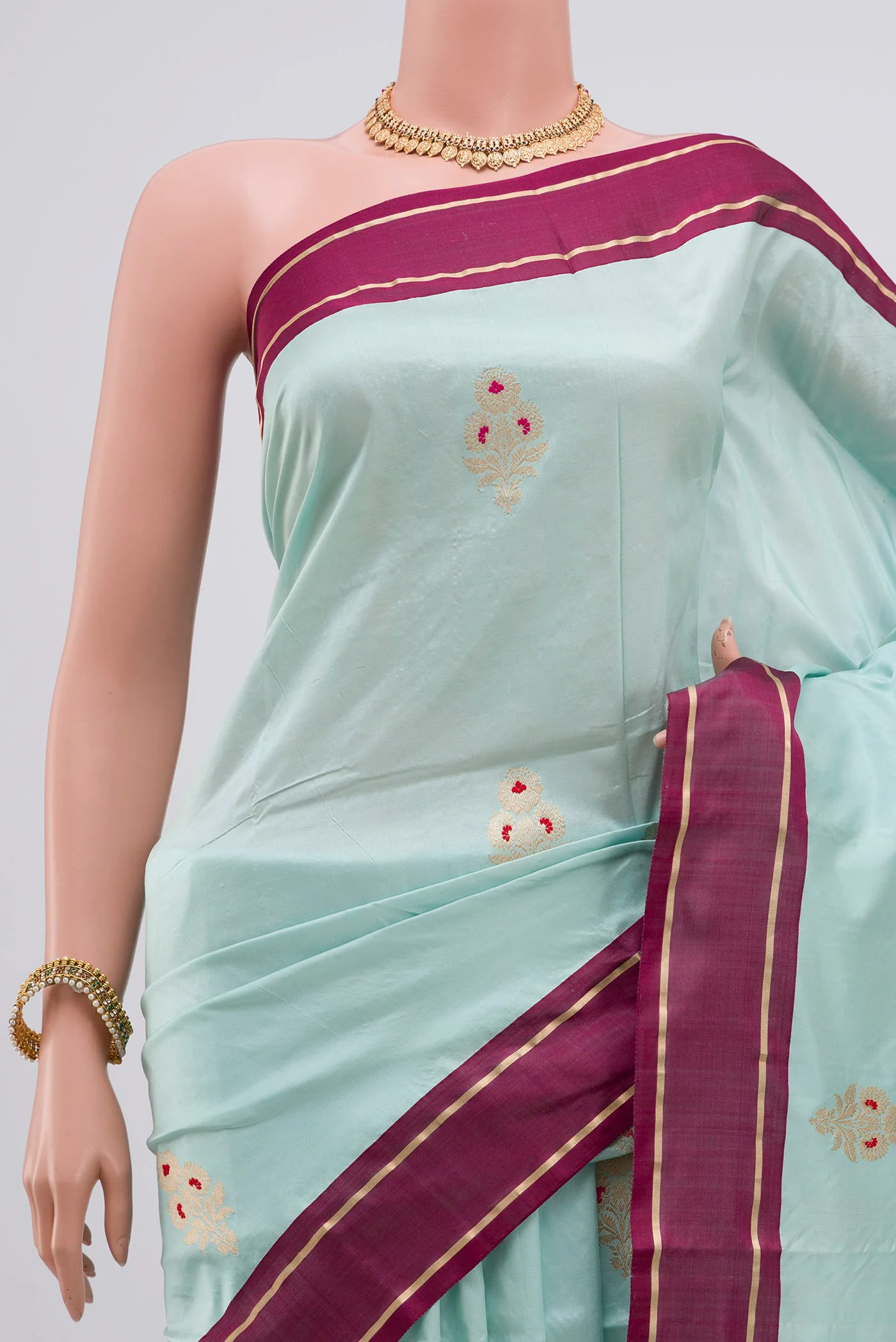 Light Blue Banarasi Katan Silk Saree - Image 2