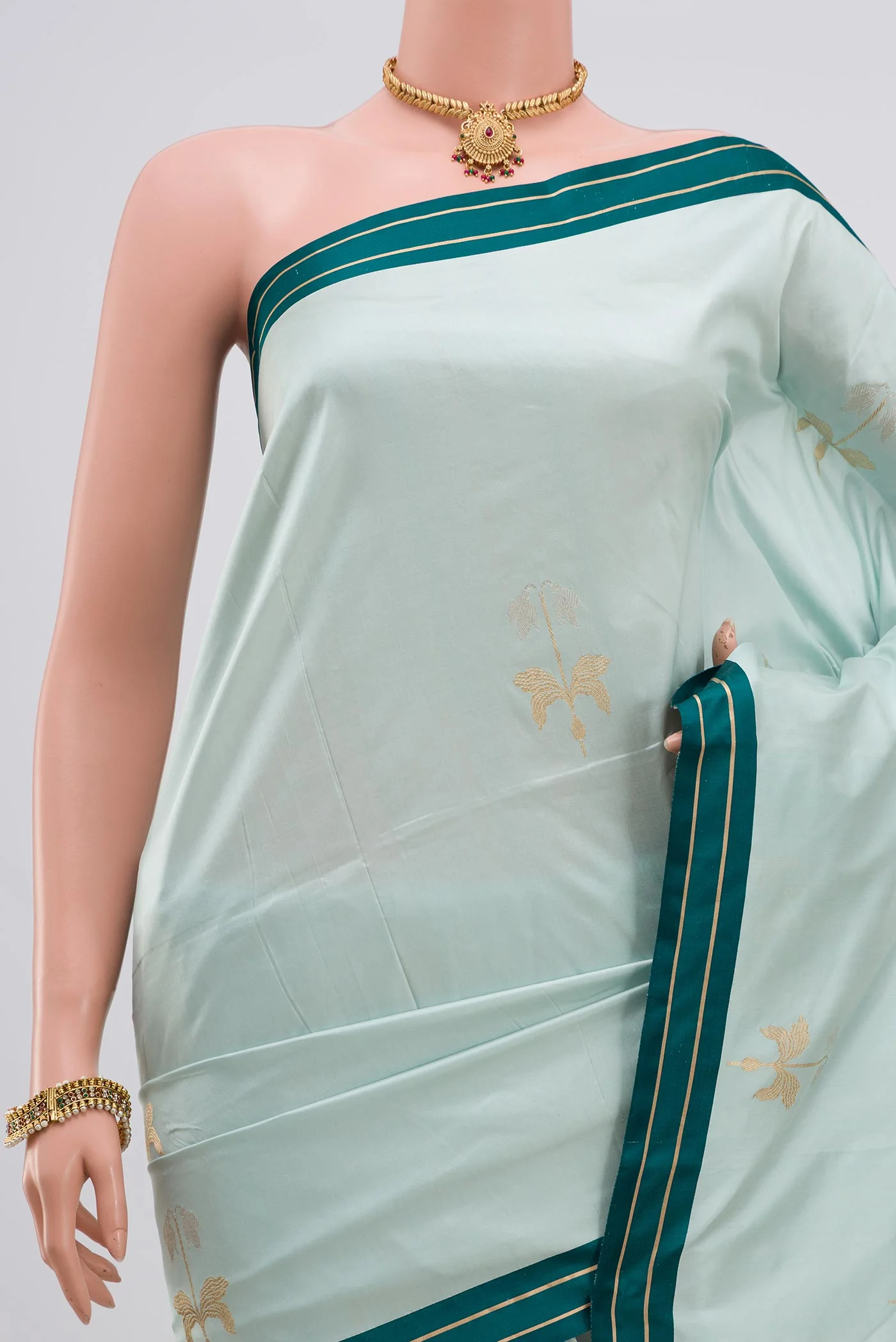 Light Blue Banarasi Katan Silk Saree - Image 2