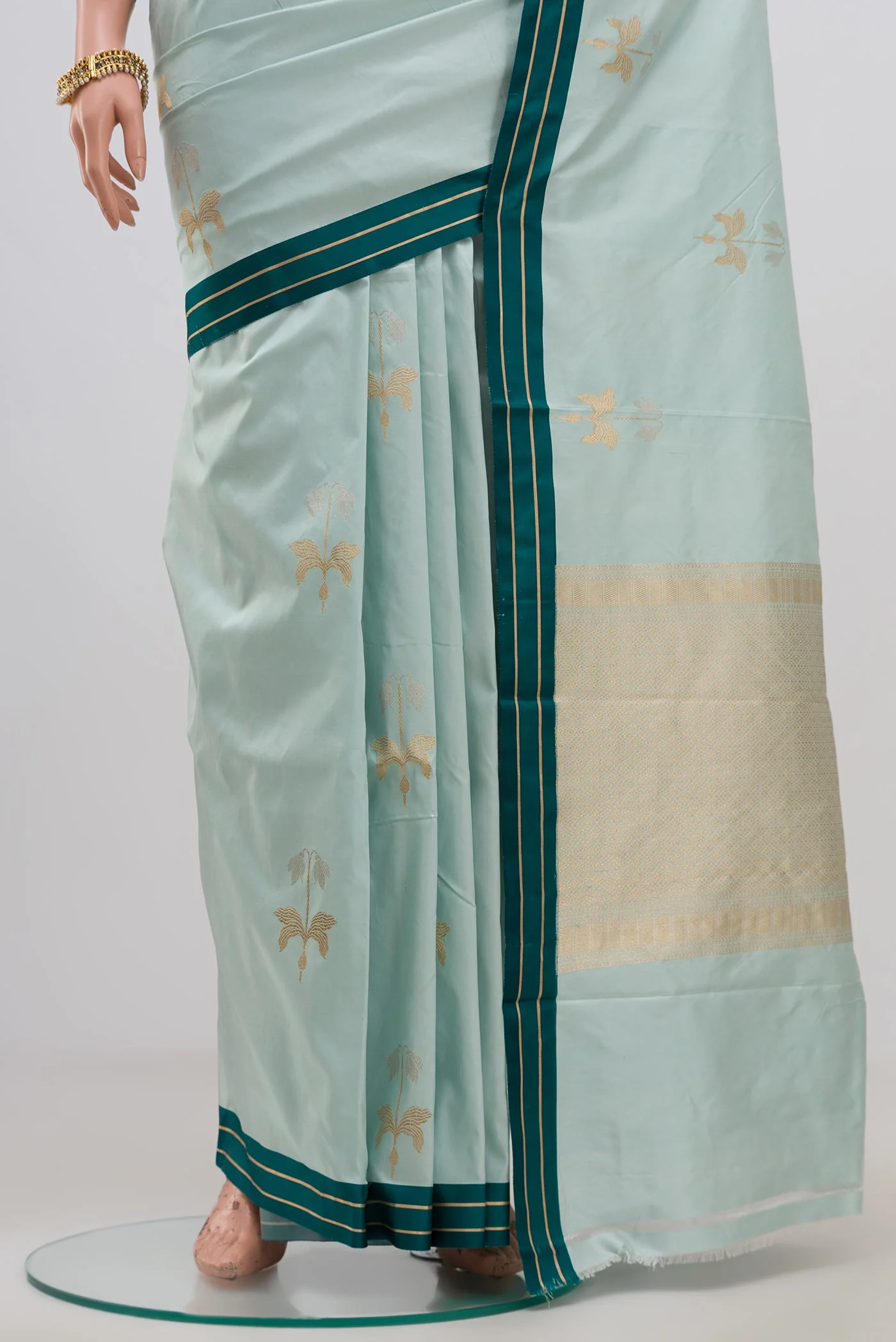 Light Blue Banarasi Katan Silk Saree - Image 3