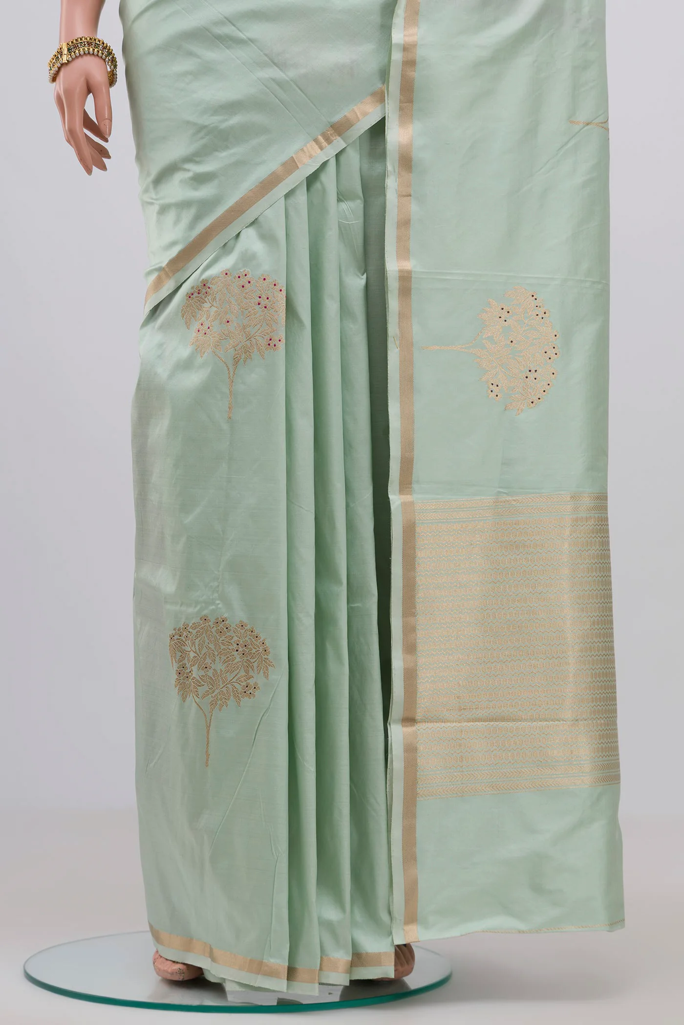 Light Blue Banarasi Katan Silk Saree - Image 3
