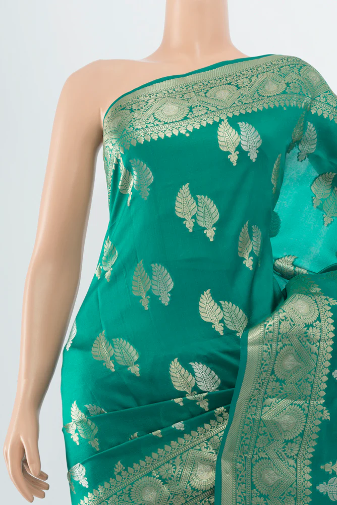 Teal Banarasi Raw Silk Saree - Image 2