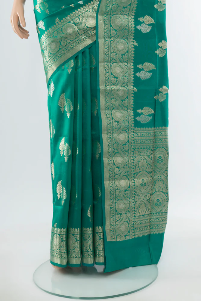 Teal Banarasi Raw Silk Saree - Image 3
