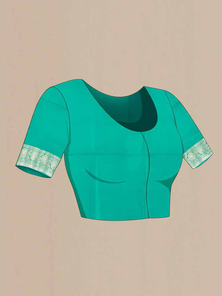 Teal Banarasi Raw Silk Saree - Image 4