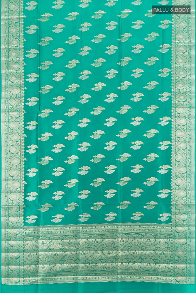 Teal Banarasi Raw Silk Saree - Image 5