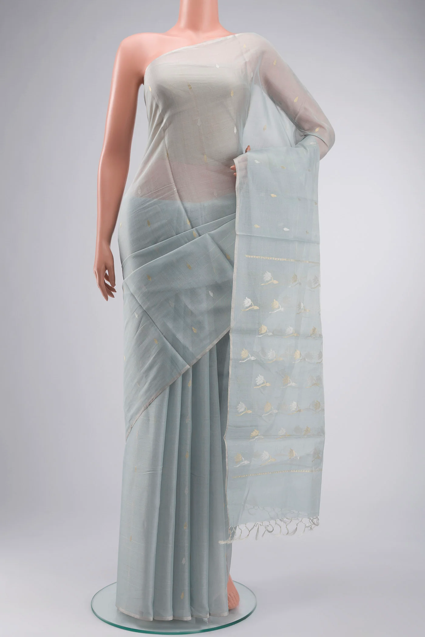 Light Blue Bhagalpuri Tussar Silk Saree
