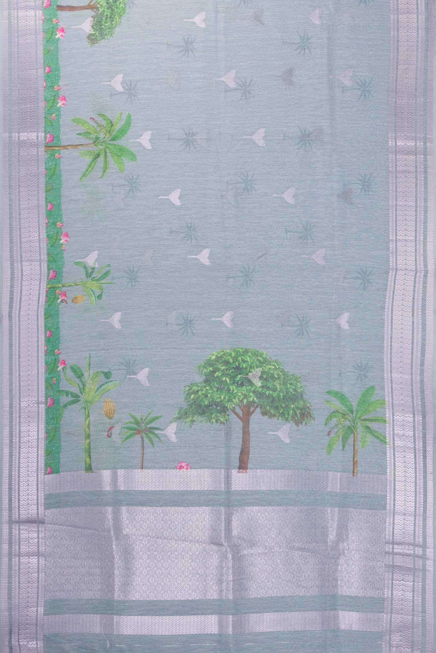 Light Blue Blended Linen Saree - Image 2
