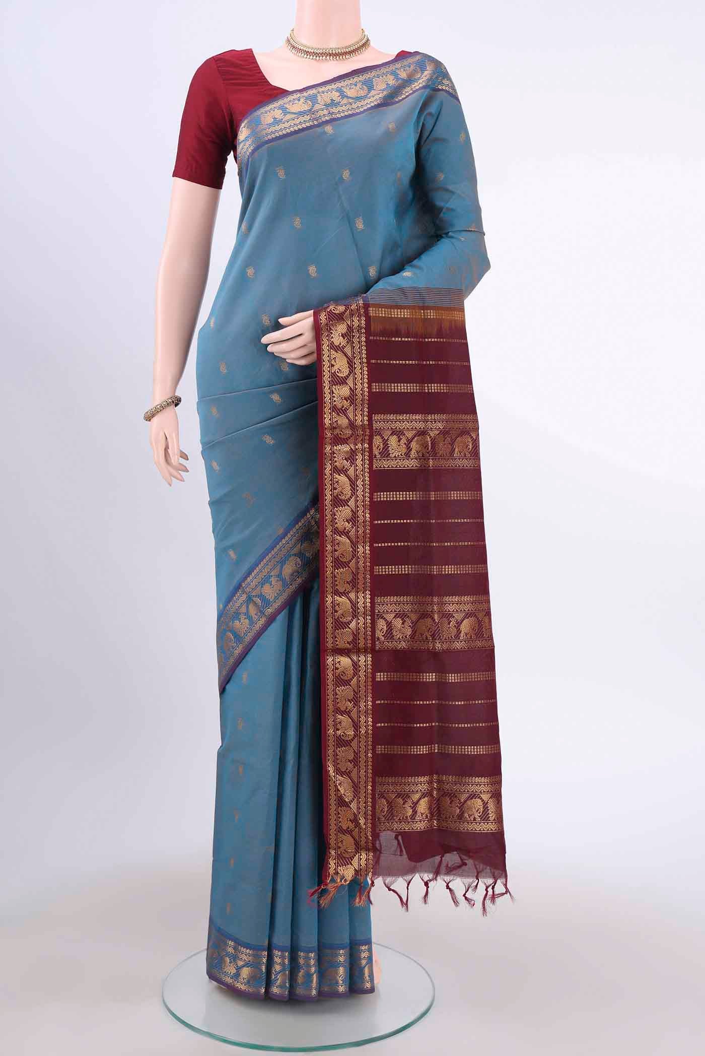 Light Blue Blended Poly Cotton Saree