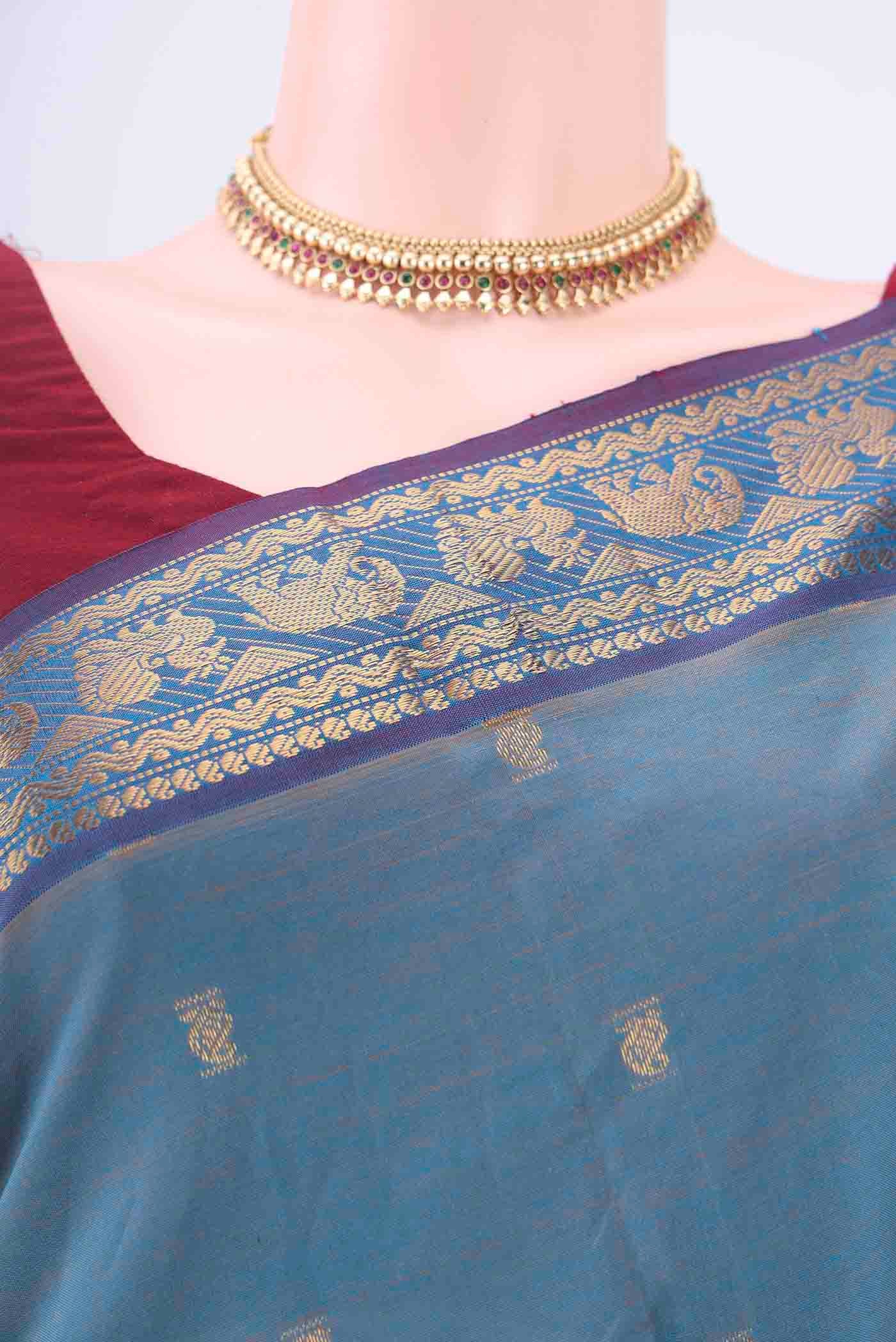 Light Blue Blended Poly Cotton Saree - Image 2