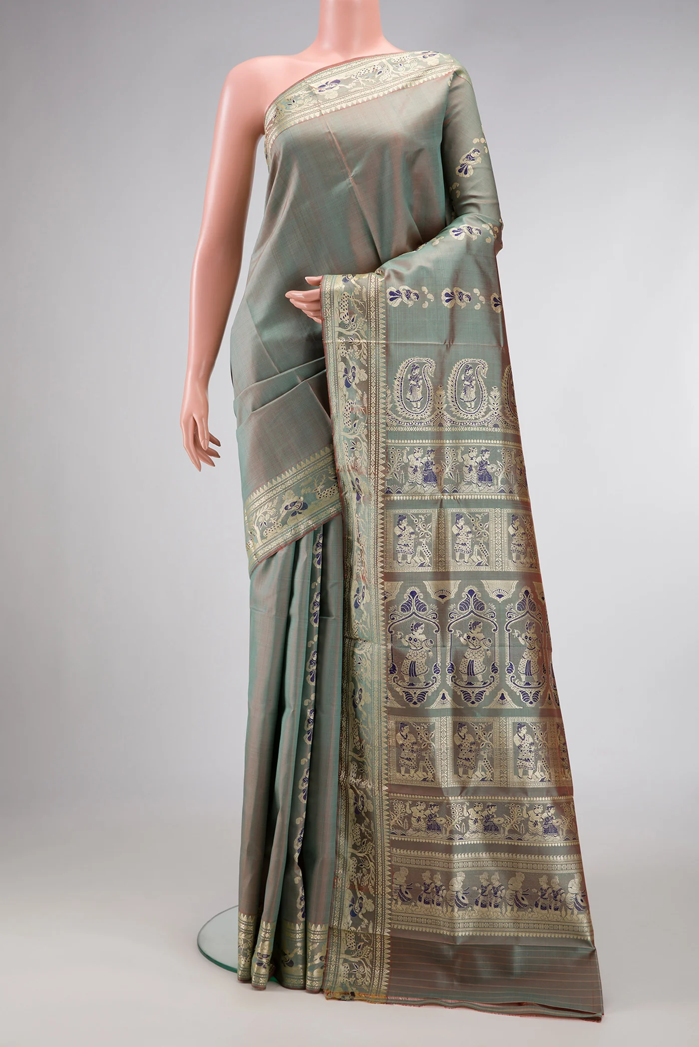Light Blue with Brown Color Baluchari Silk Saree