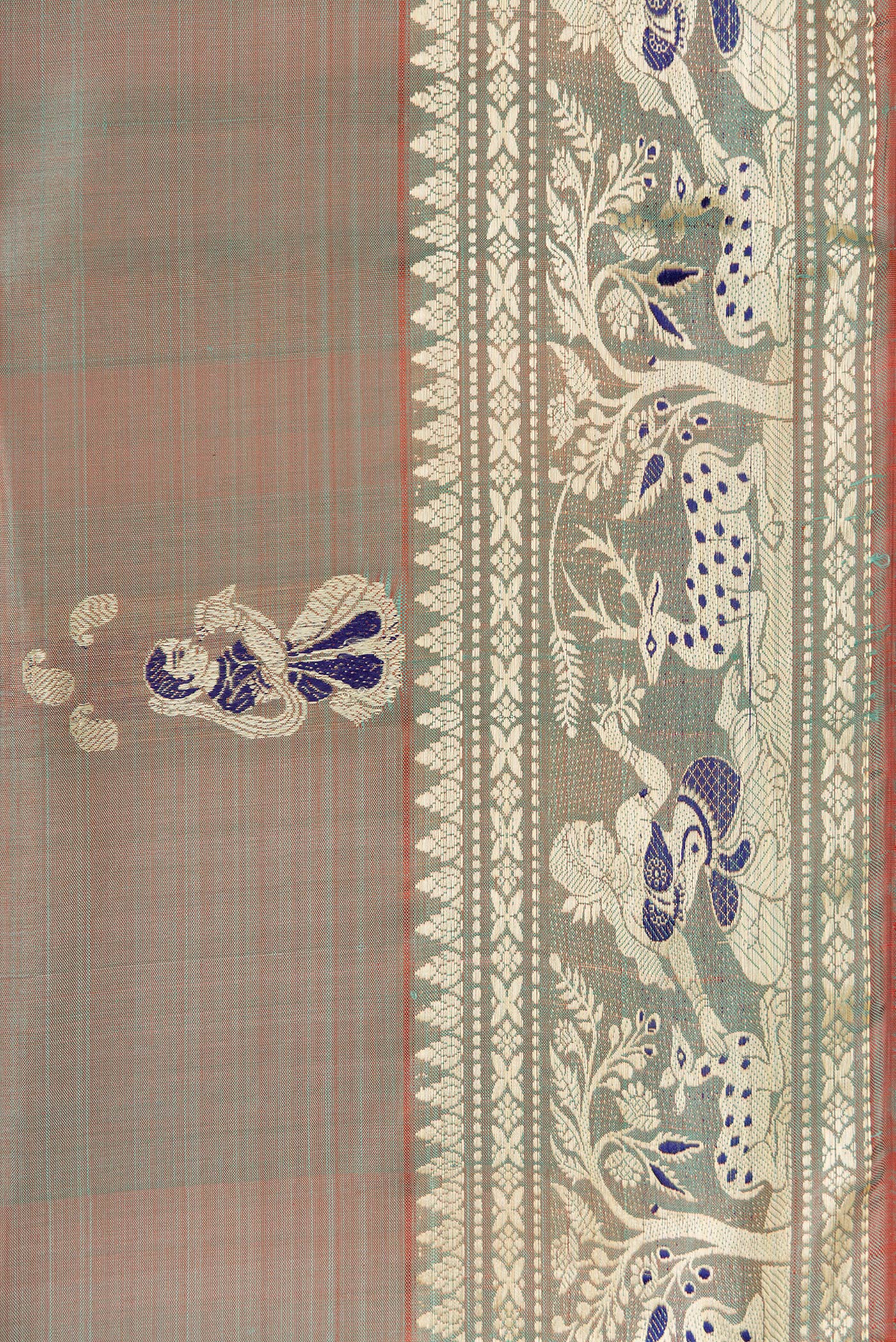 Light Blue with Brown Color Baluchari Silk Saree - Image 3