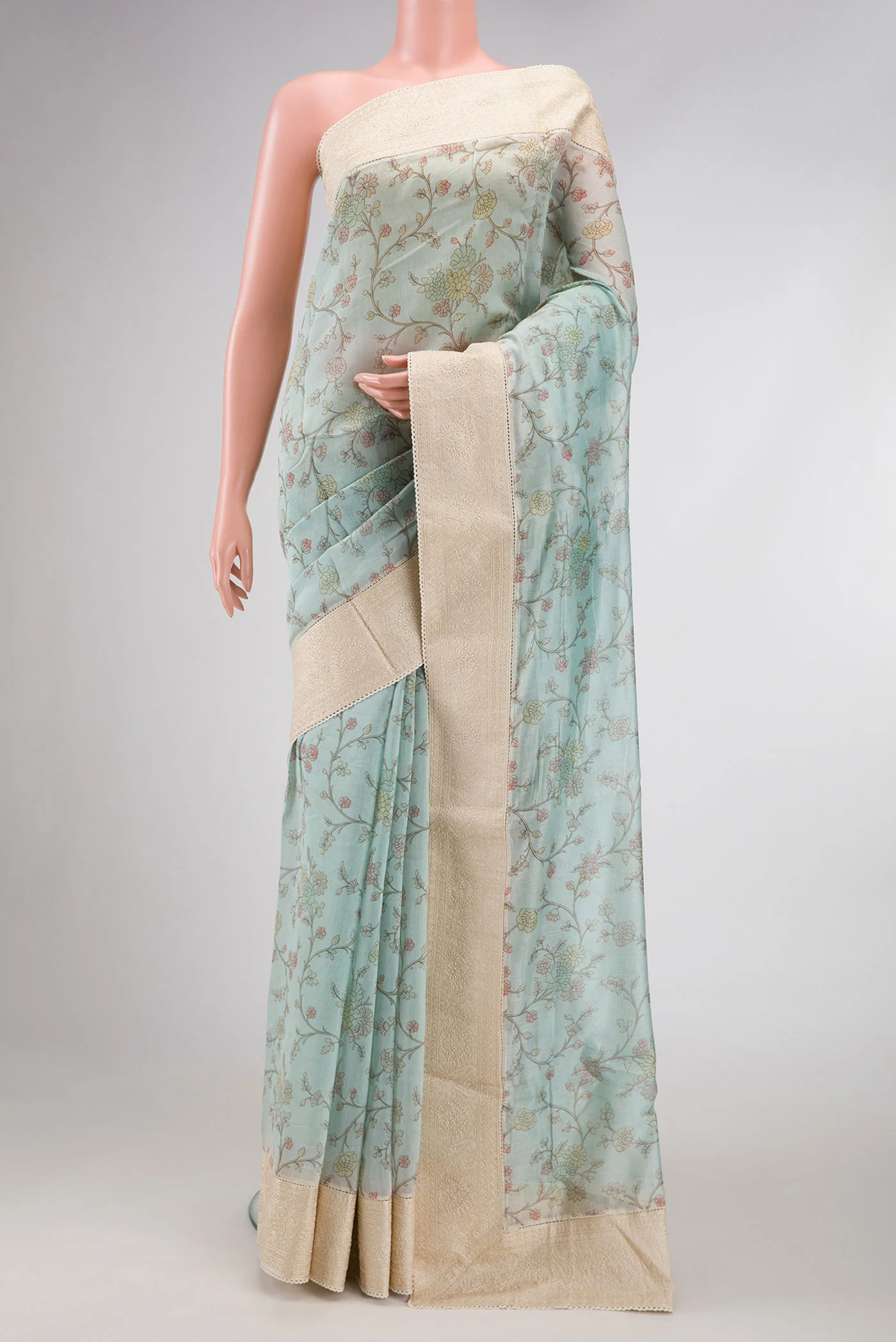 Light Blue Chanderi Silk Cotton Saree