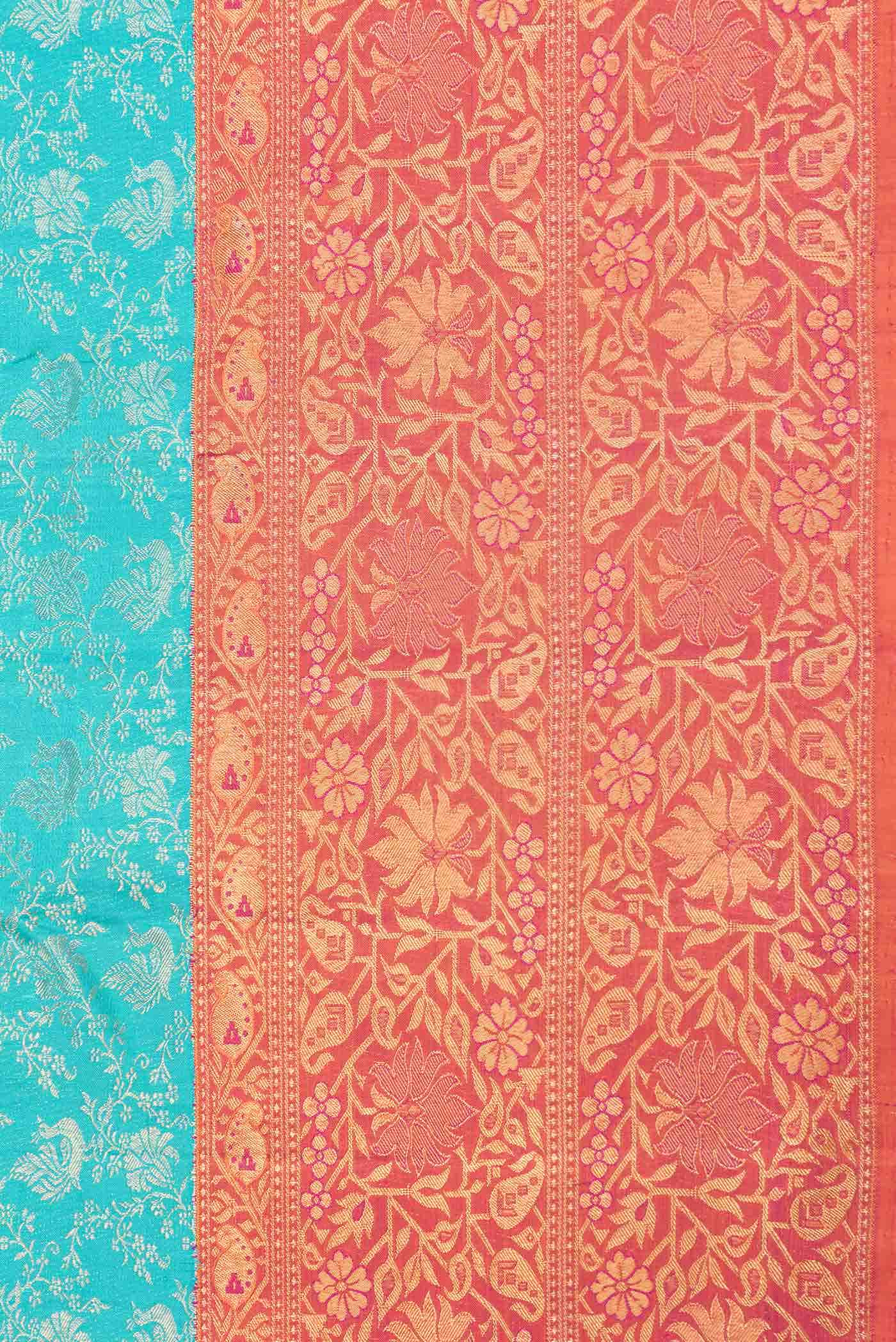 Pure Silk Pure Zari Light Blue Dual Tone Kanjivaram Saree - Image 6
