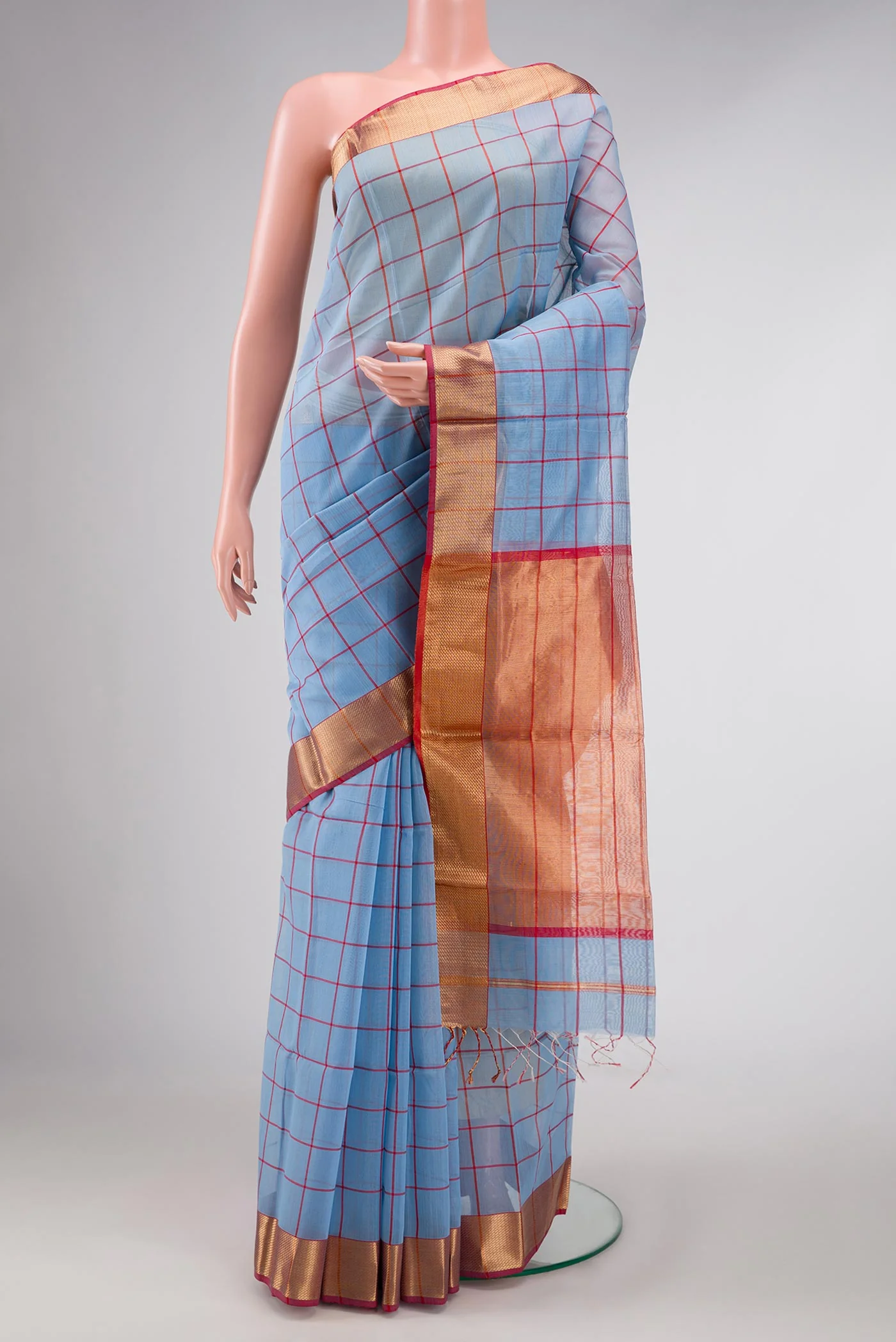 Light Blue Dual Tone Maheshwari Silk Saree