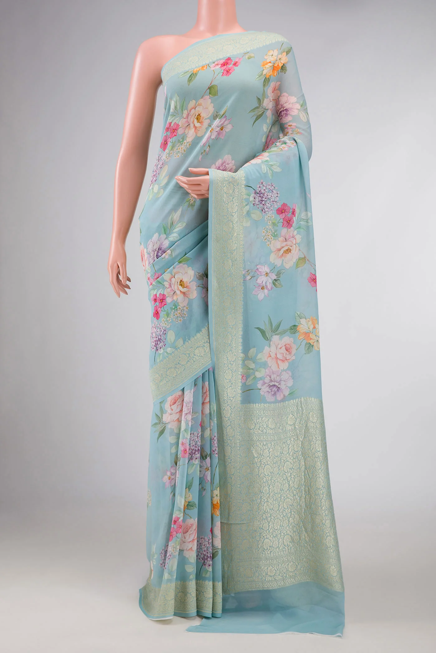 Light Blue Dual Tone Mysore Georgette Saree