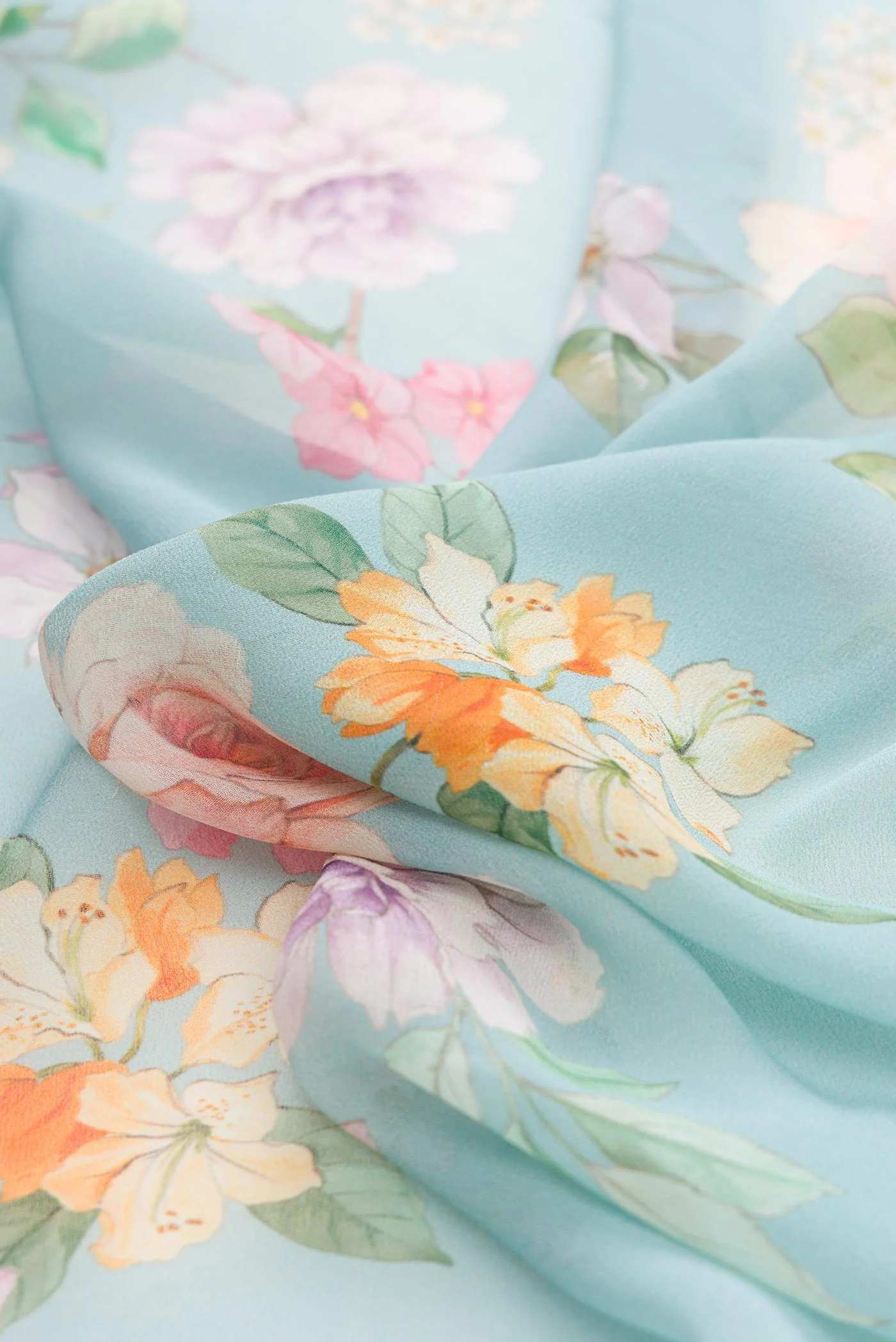 Light Blue Dual Tone Mysore Georgette Saree - Image 2