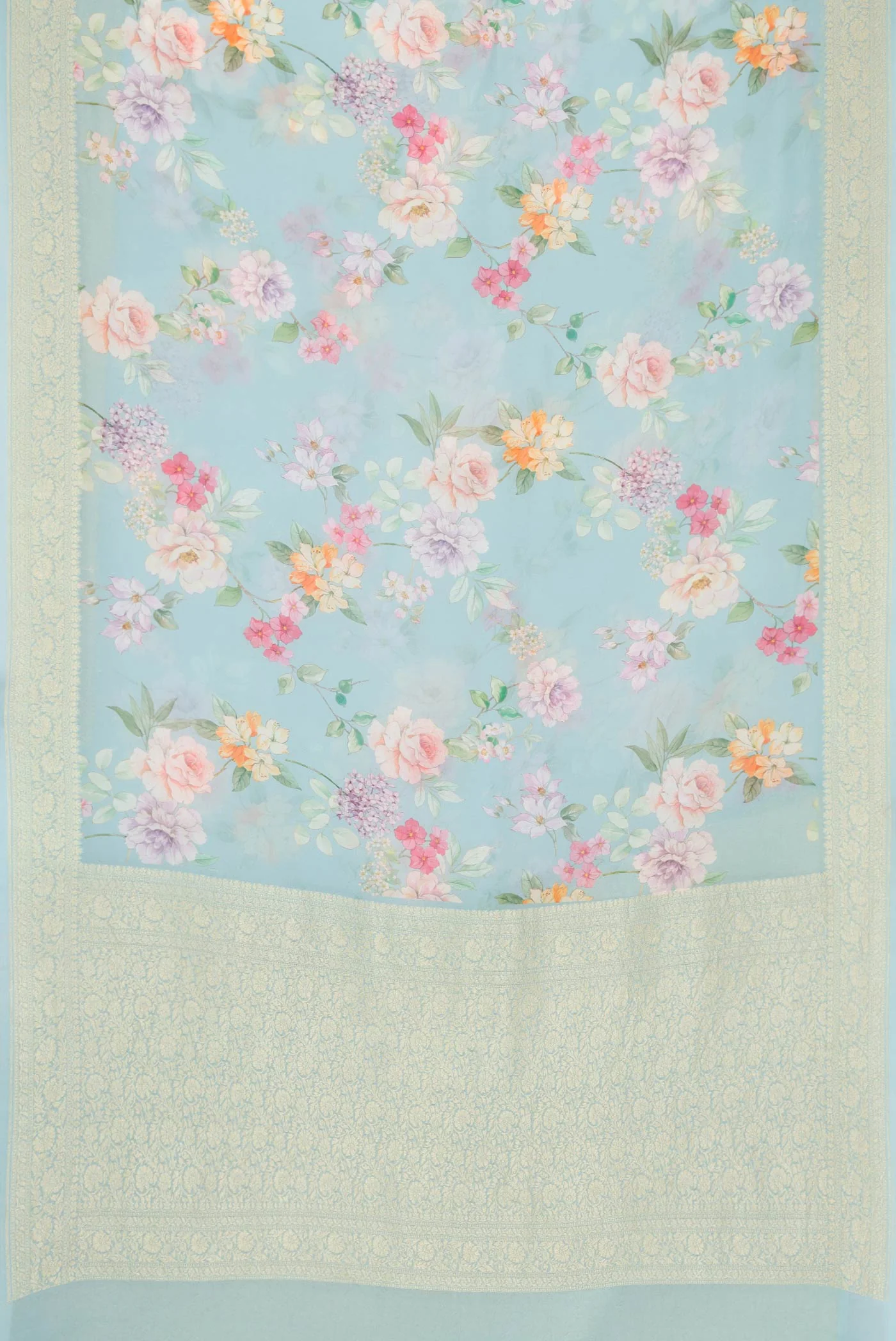 Light Blue Dual Tone Mysore Georgette Saree - Image 6