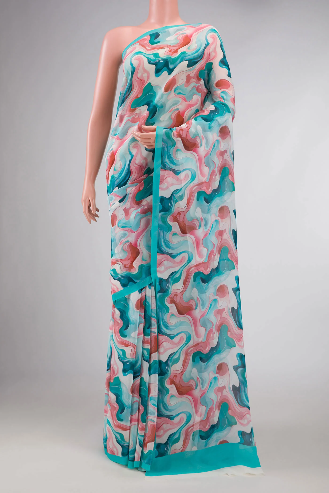 Light Blue Dual Tone Mysore Georgette Saree