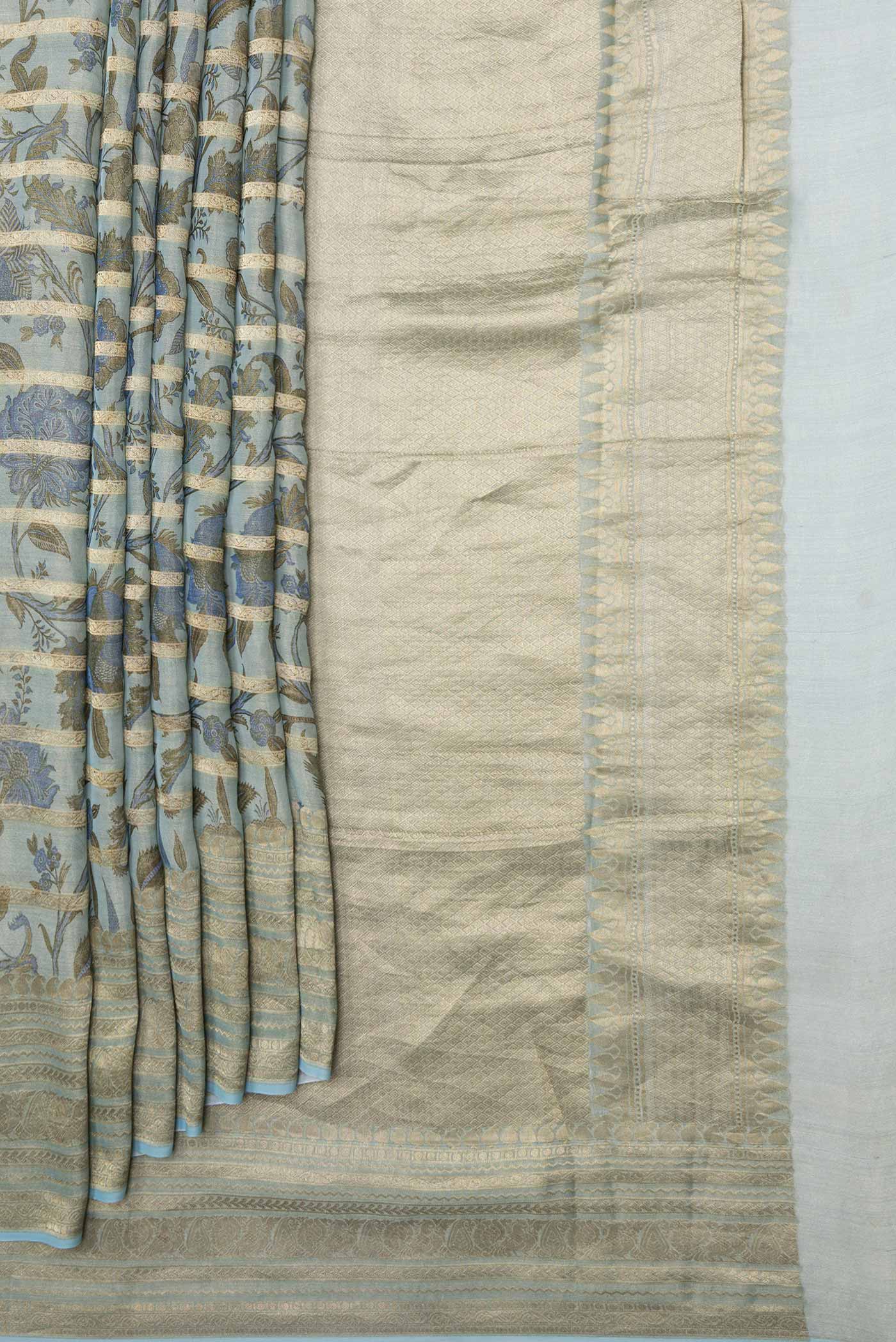 Light Blue Dual Tone Mysore Georgette Saree - Image 4
