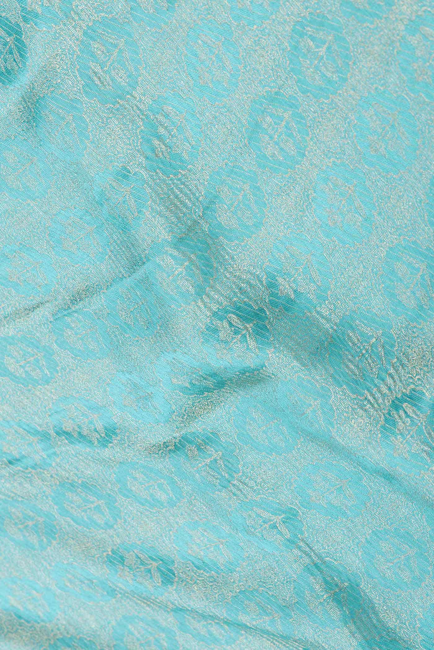 Light Blue Mysore Crepe Saree - Image 3