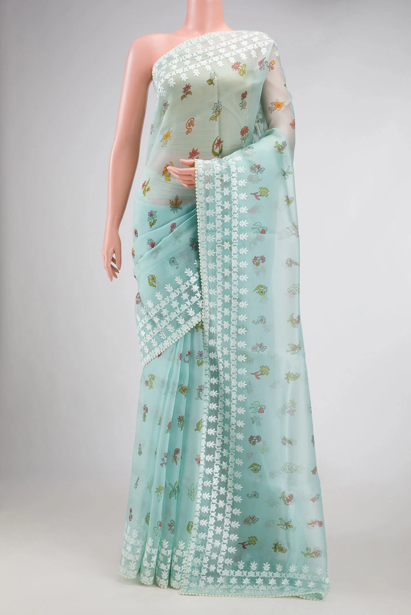 Light Blue Organza Silk Saree