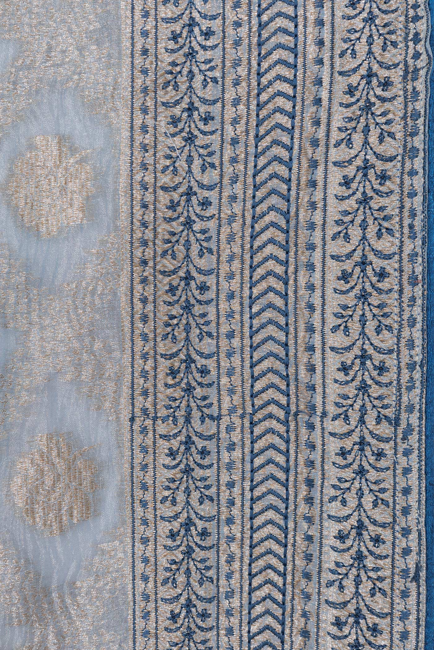 Light Blue Dual Tone Organza Silk Saree - Image 3