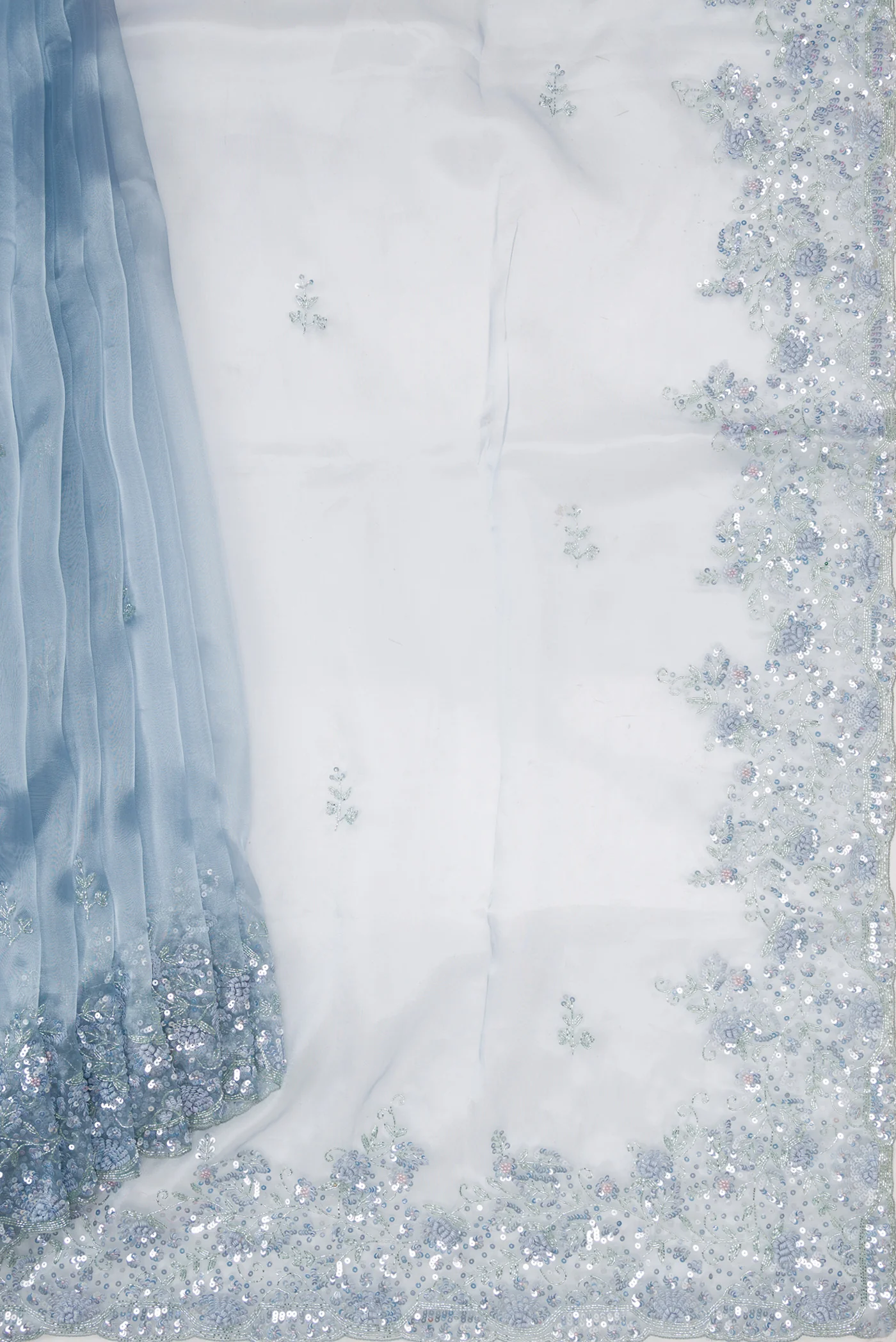 Light Blue Organza Silk Saree - Image 4