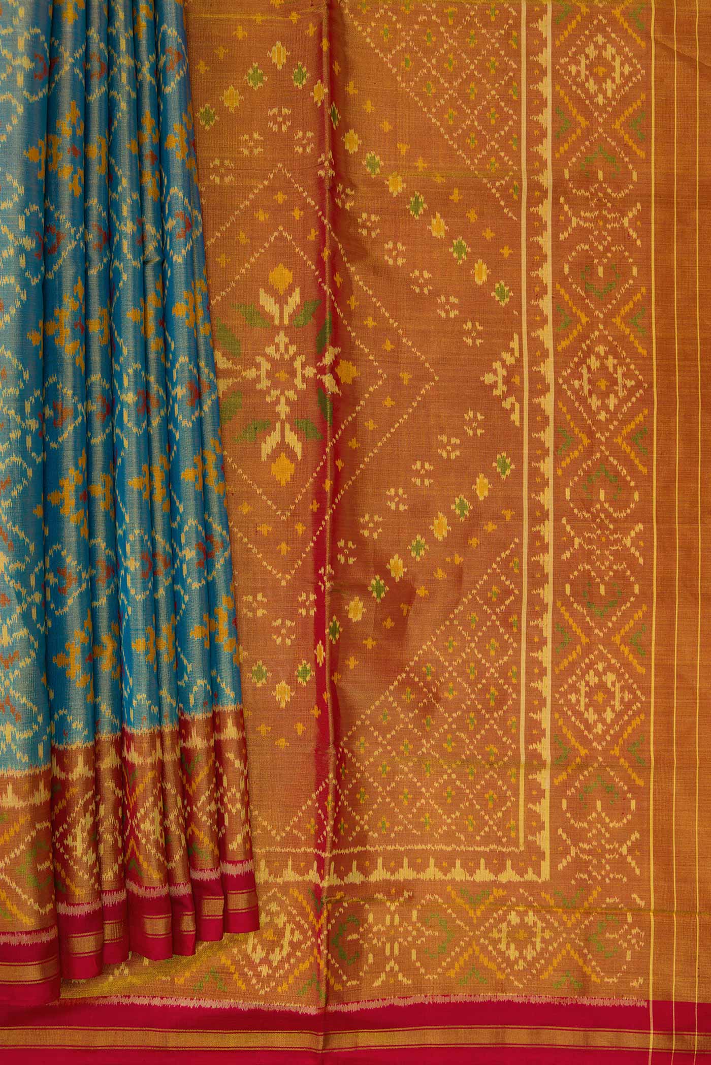 Light Blue Dual Tone Rajkot Patola Silk Saree - Image 4